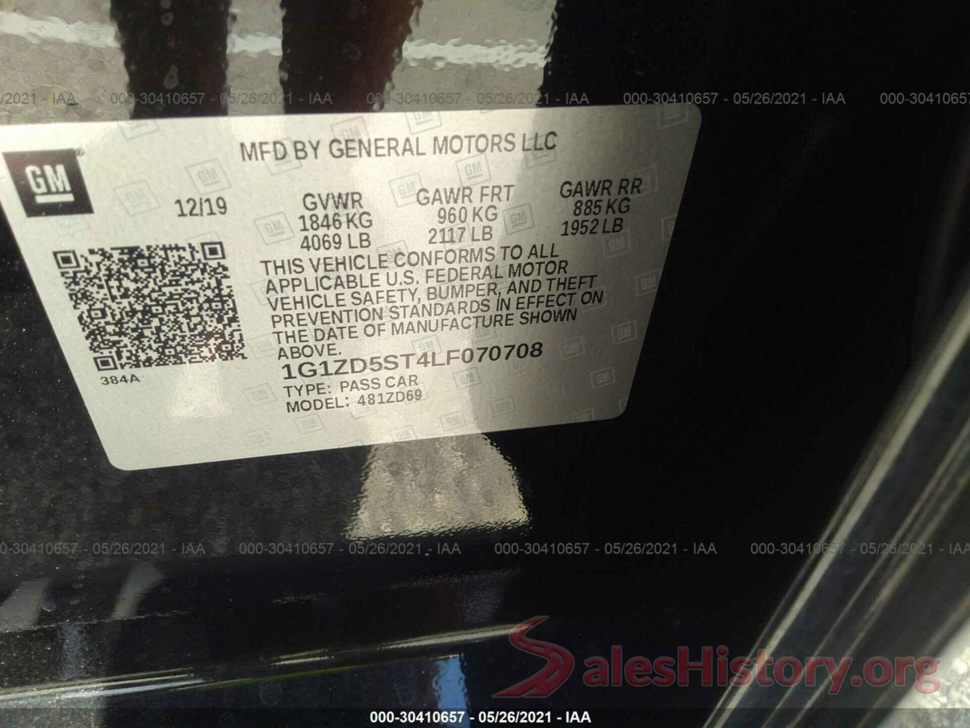 1G1ZD5ST4LF070708 2020 CHEVROLET MALIBU