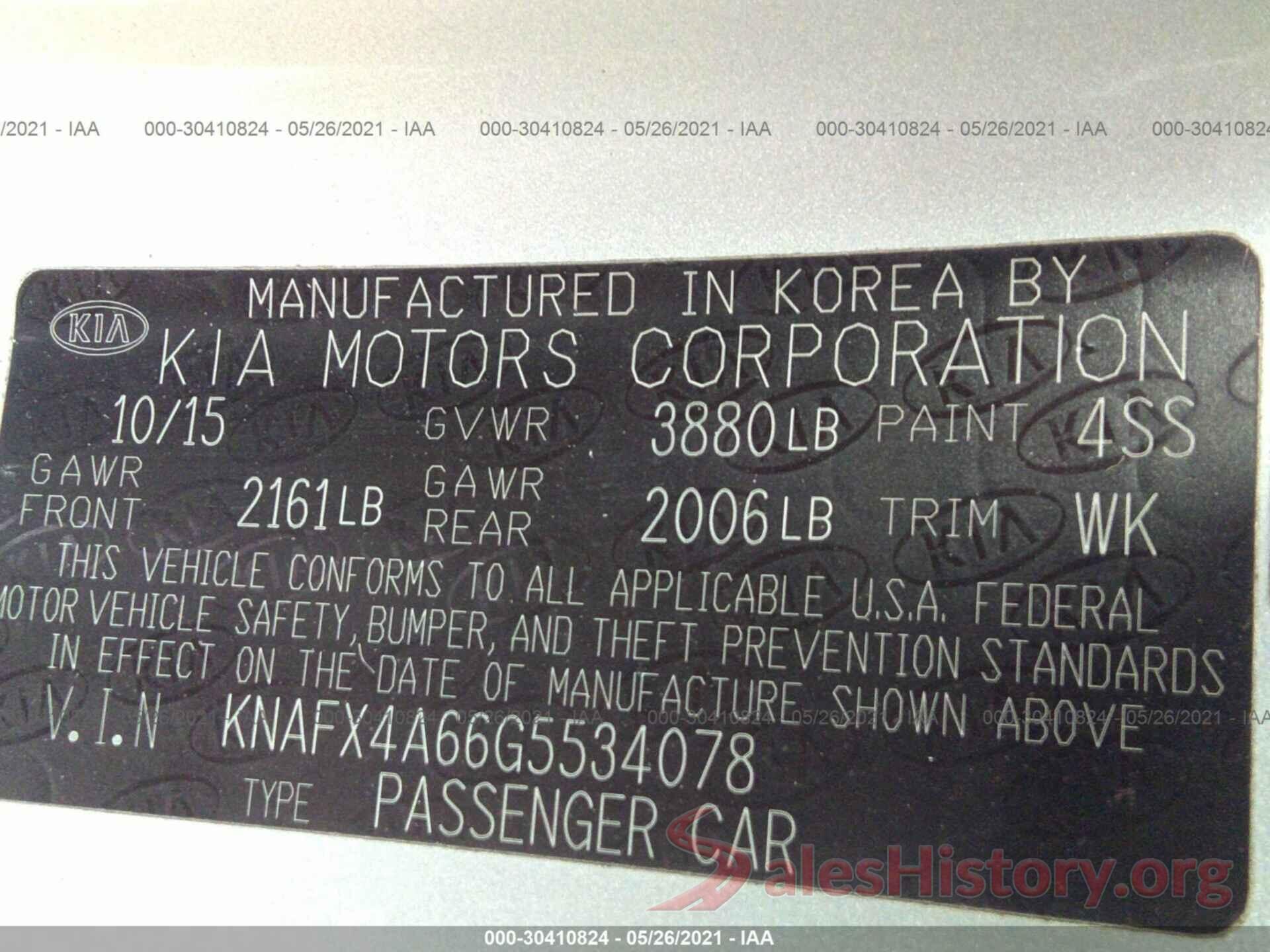 KNAFX4A66G5534078 2016 KIA FORTE