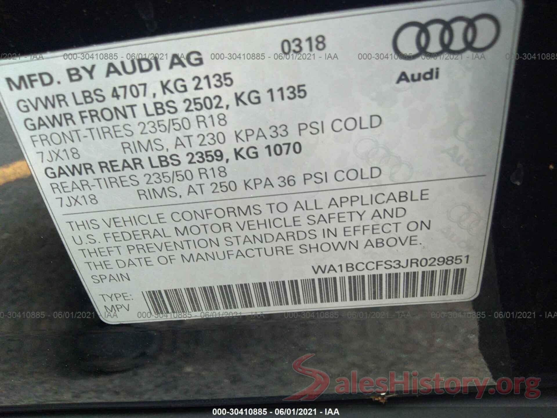 WA1BCCFS3JR029851 2018 AUDI Q3