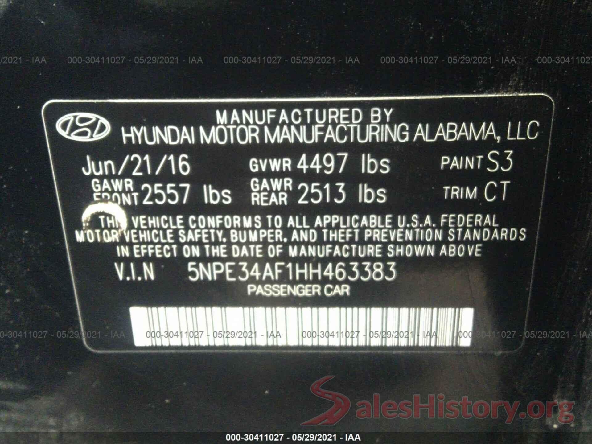 5NPE34AF1HH463383 2017 HYUNDAI SONATA