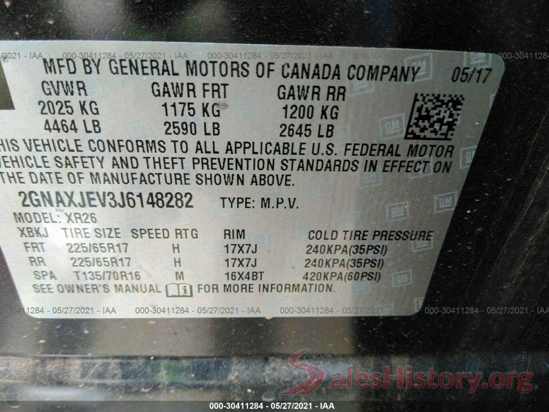 2GNAXJEV3J6148282 2018 CHEVROLET EQUINOX