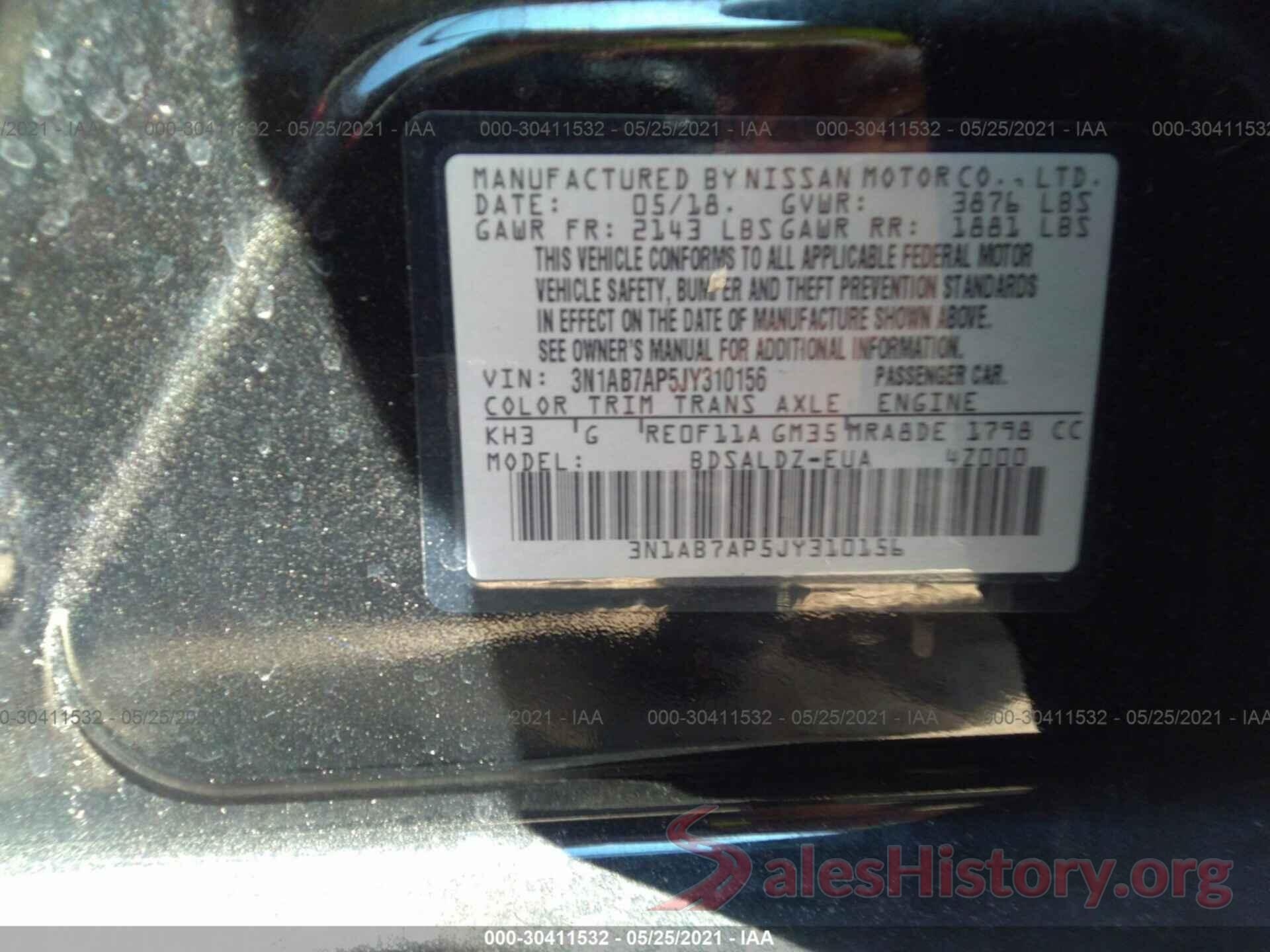 3N1AB7AP5JY310156 2018 NISSAN SENTRA