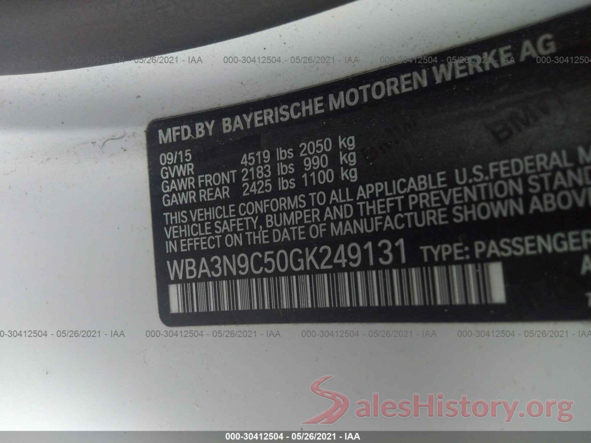 WBA3N9C50GK249131 2016 BMW 4 SERIES