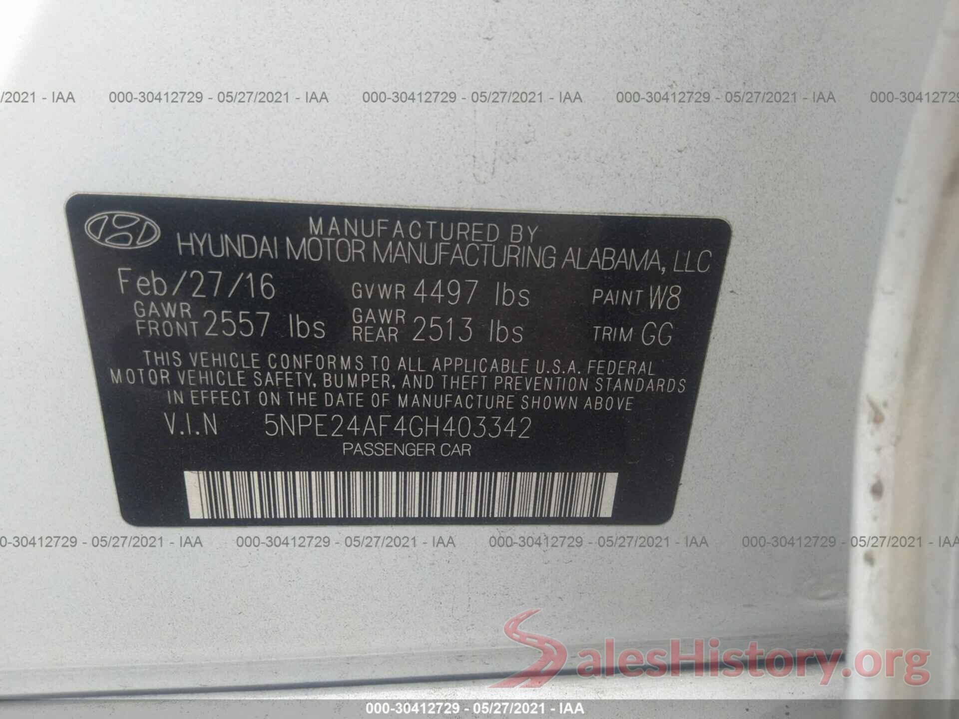 5NPE24AF4GH403342 2016 HYUNDAI SONATA