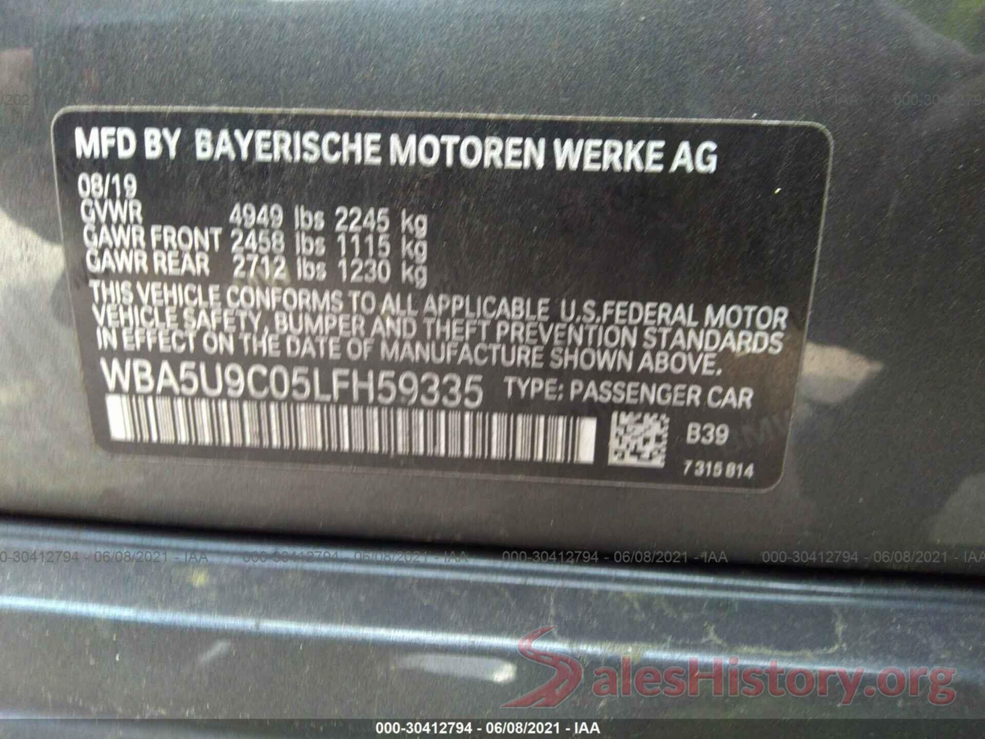 WBA5U9C05LFH59335 2020 BMW 3 SERIES