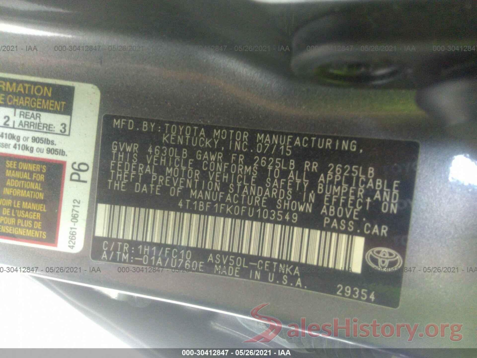 4T1BF1FK0FU103549 2015 TOYOTA CAMRY