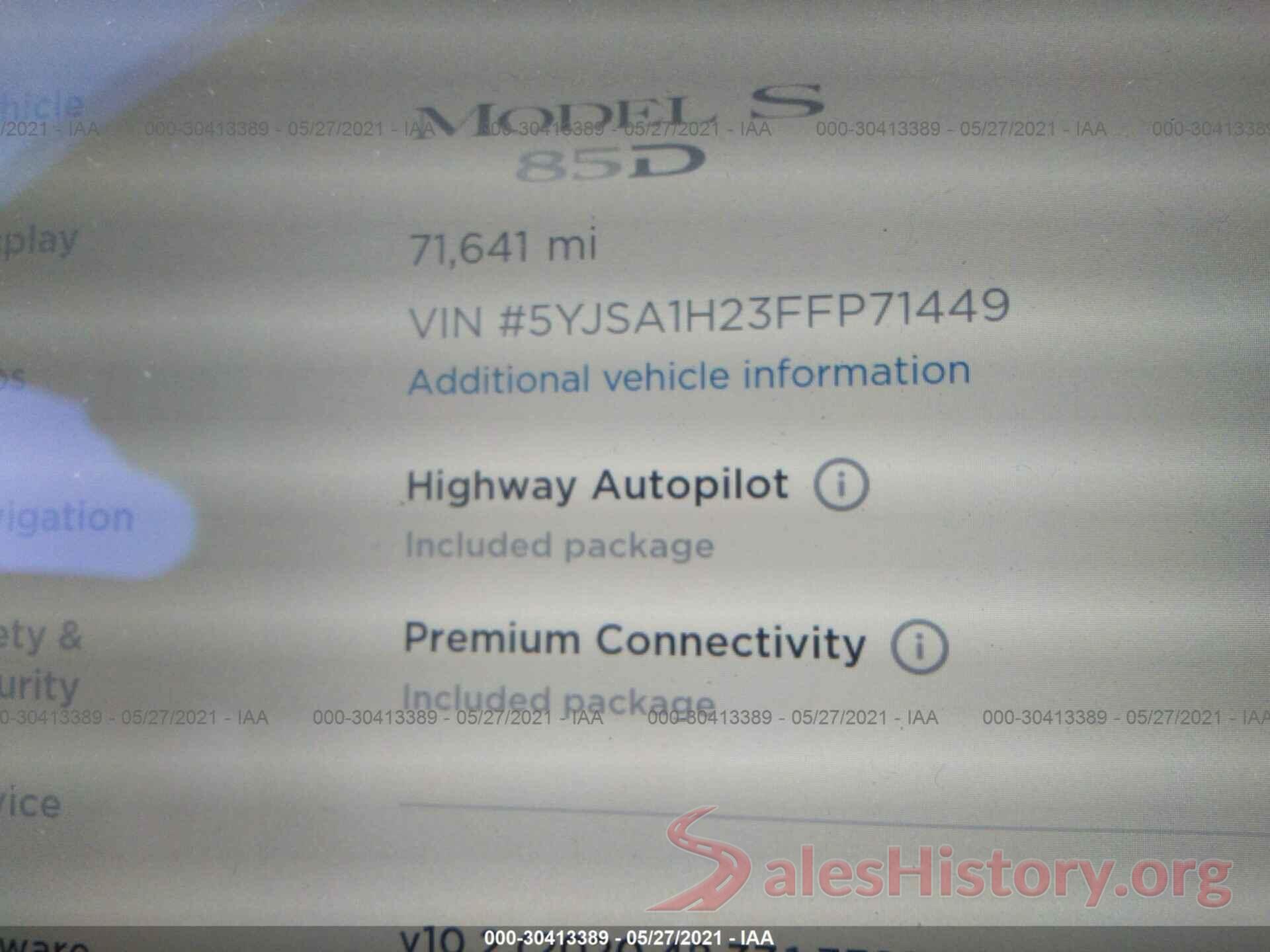 5YJSA1H23FFP71449 2015 TESLA MODEL S