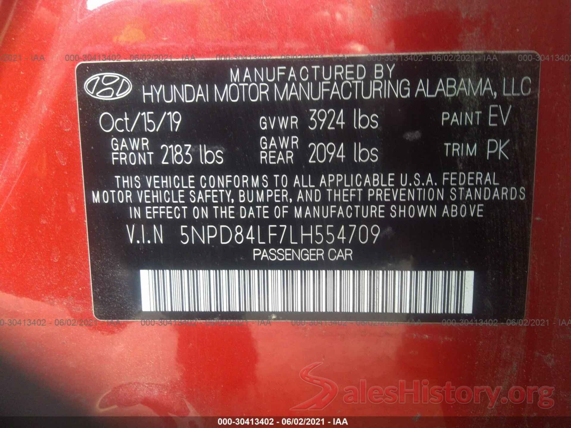 5NPD84LF7LH554709 2020 HYUNDAI ELANTRA