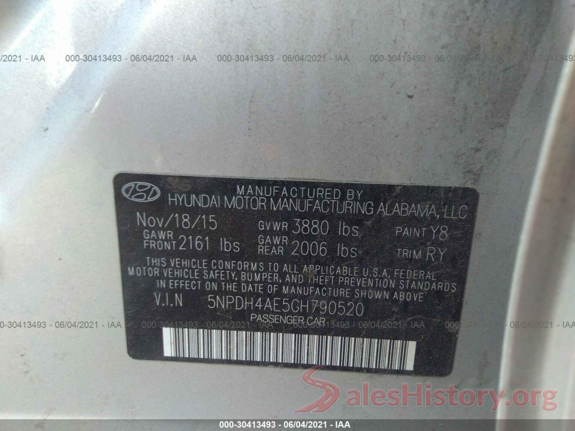 5NPDH4AE5GH790520 2016 HYUNDAI ELANTRA