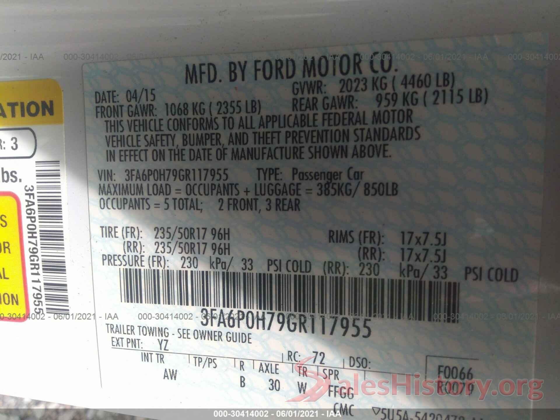 3FA6P0H79GR117955 2016 FORD FUSION