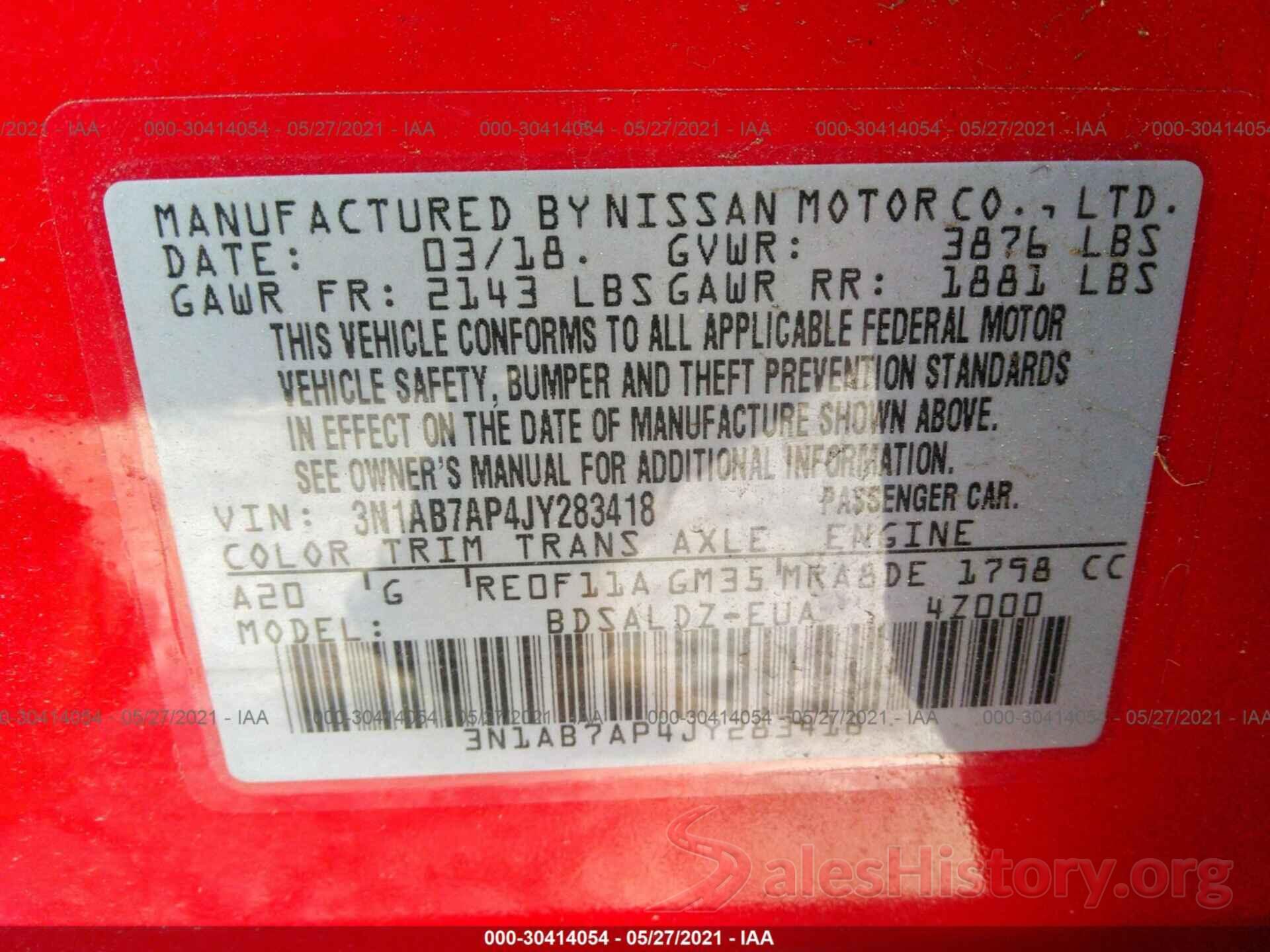 3N1AB7AP4JY283418 2018 NISSAN SENTRA