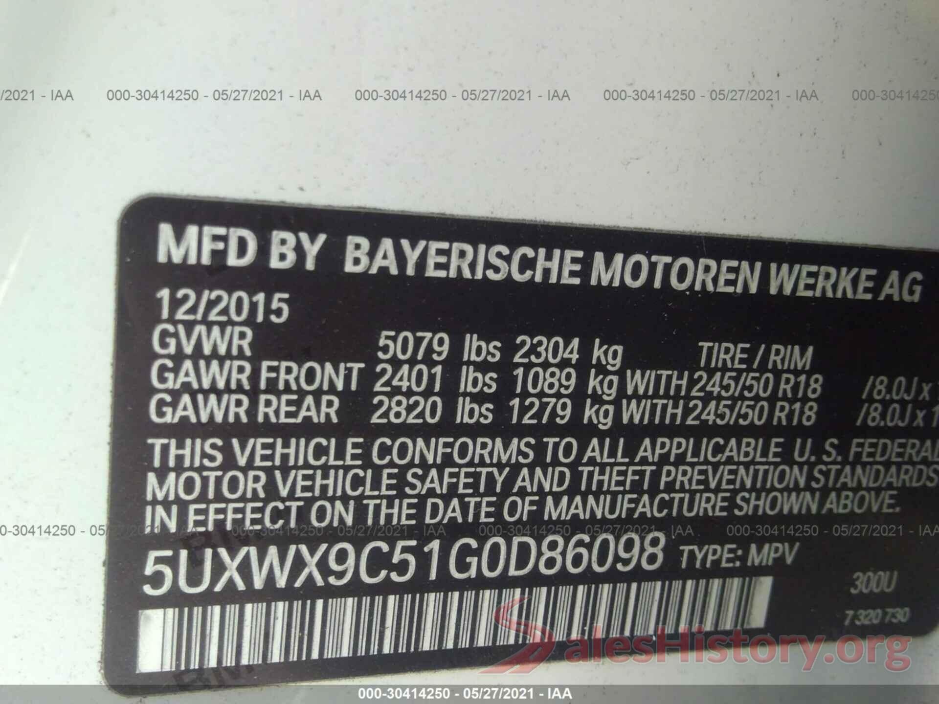 5UXWX9C51G0D86098 2016 BMW X3