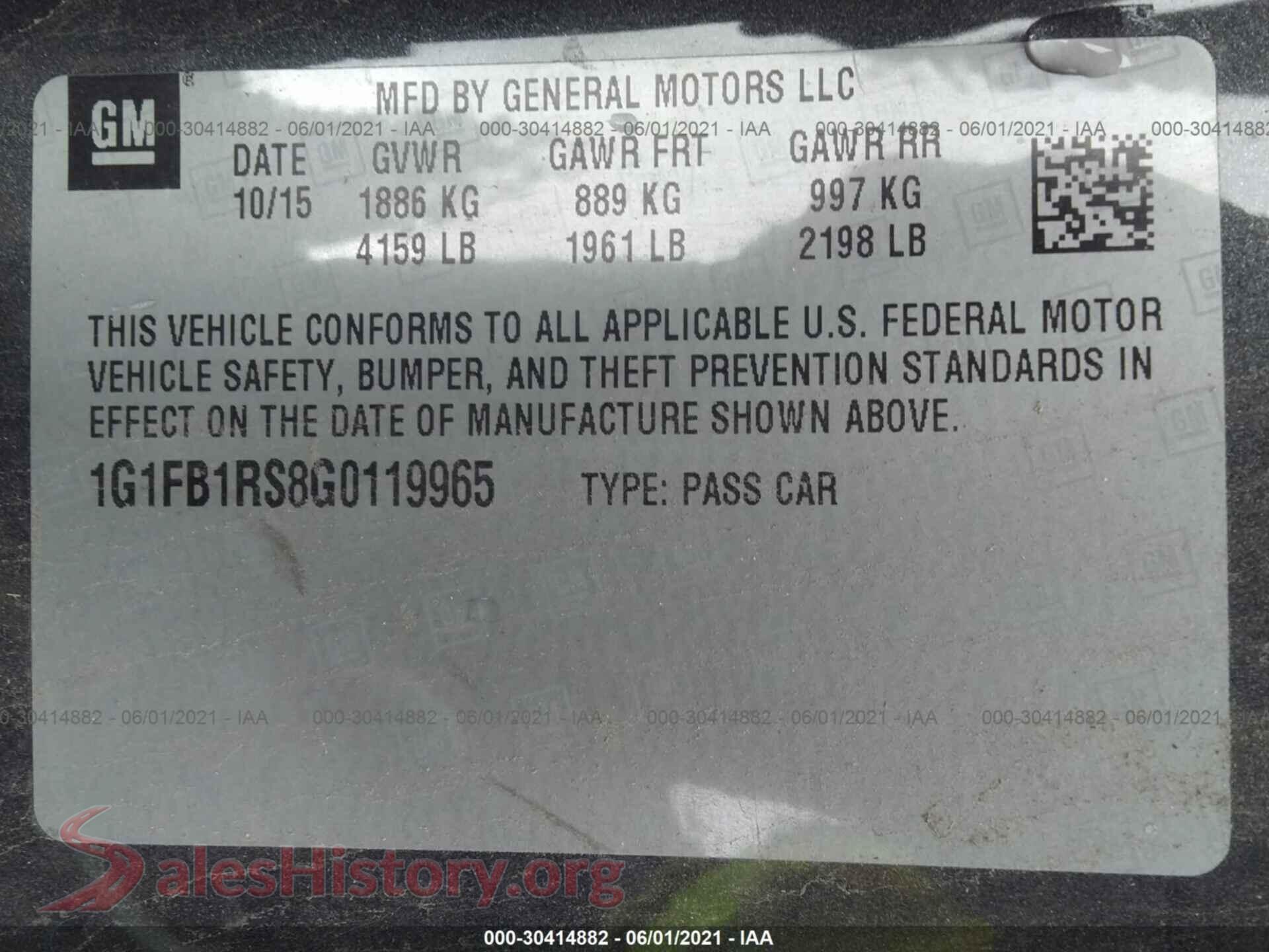 2016 CHEVROLET CAMARO VIN 1G1FB1RS8G0119965, engine bay