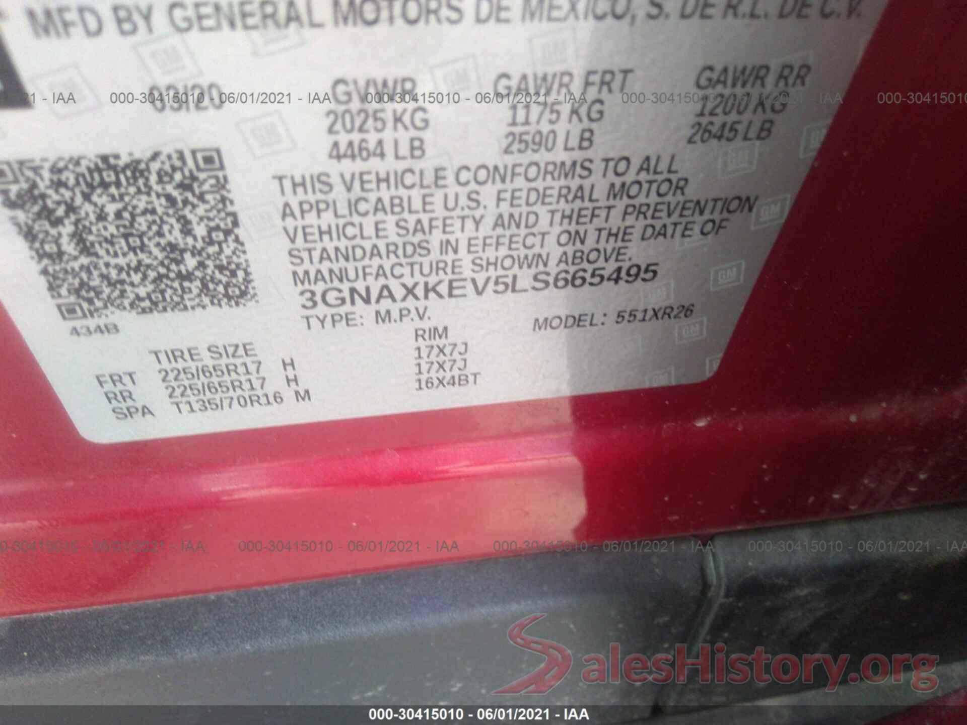 3GNAXKEV5LS665495 2020 CHEVROLET EQUINOX