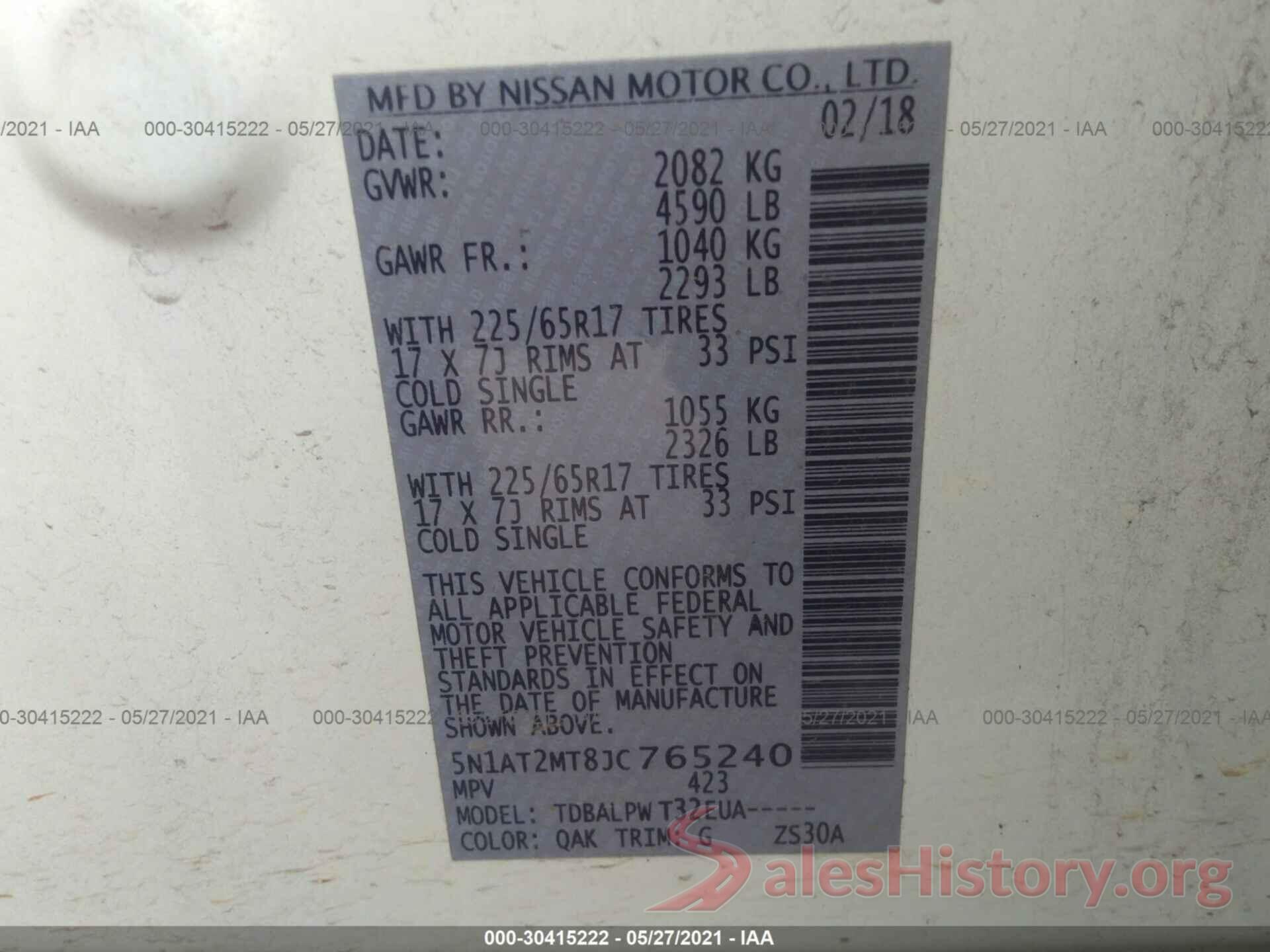 5N1AT2MT8JC765240 2018 NISSAN ROGUE