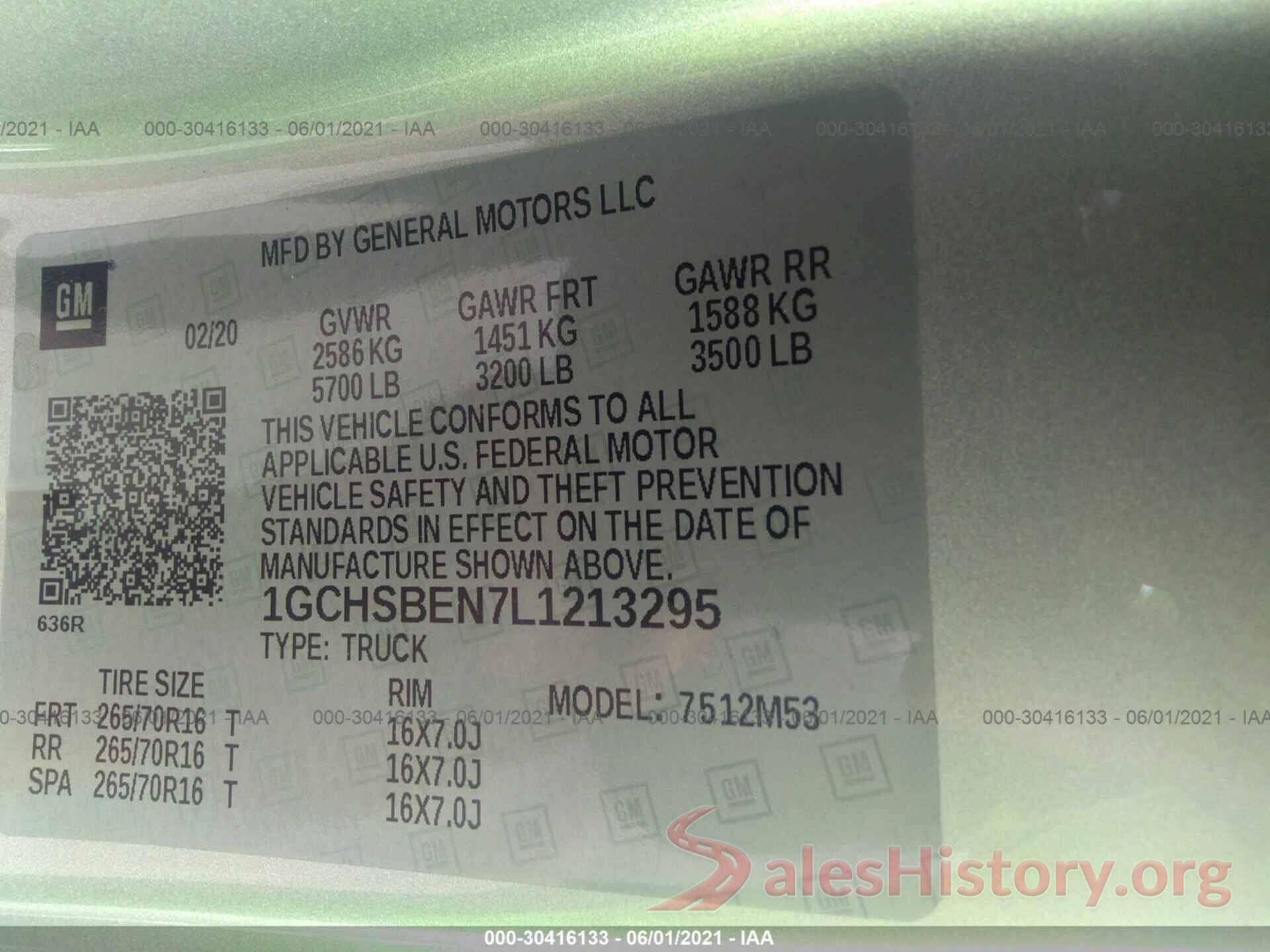 1GCHSBEN7L1213295 2020 CHEVROLET COLORADO