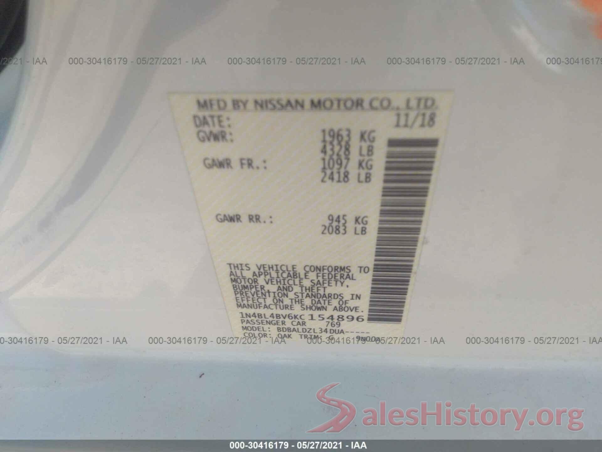 1N4BL4BV6KC154896 2019 NISSAN ALTIMA