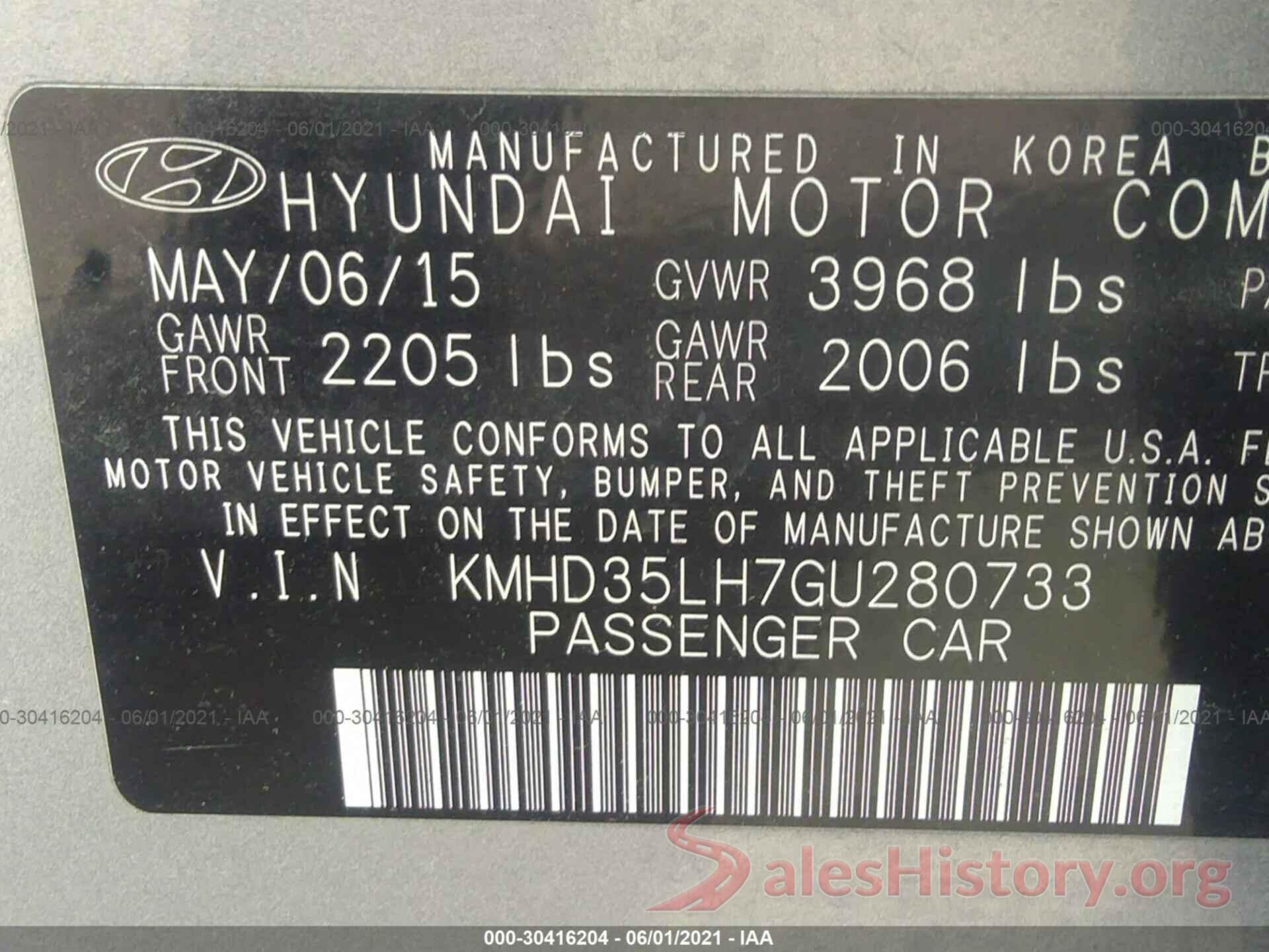 KMHD35LH7GU280733 2016 HYUNDAI ELANTRA GT