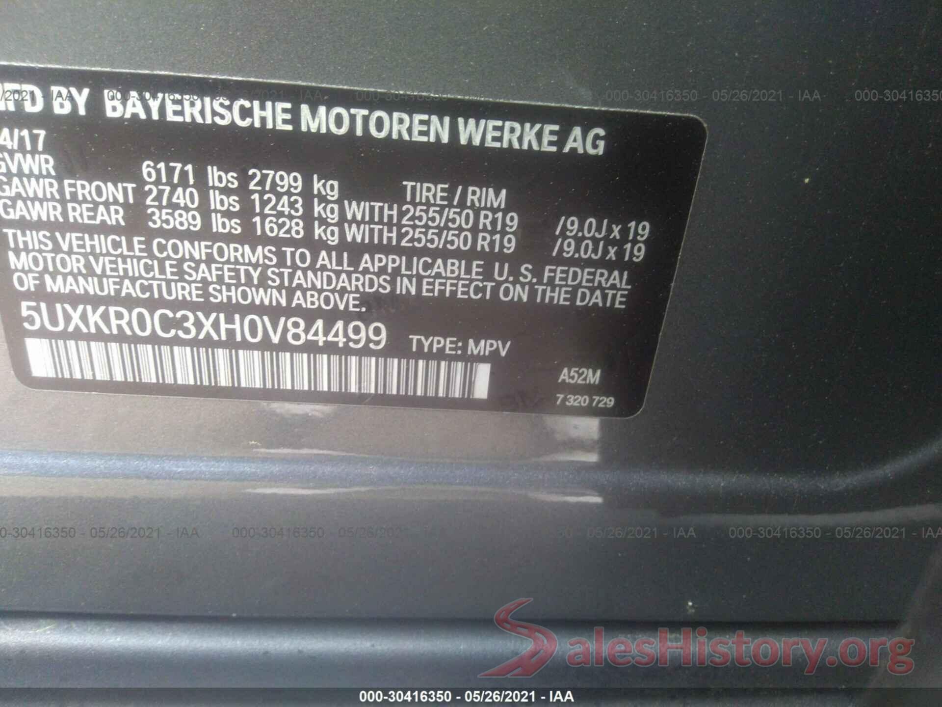 5UXKR0C3XH0V84499 2017 BMW X5