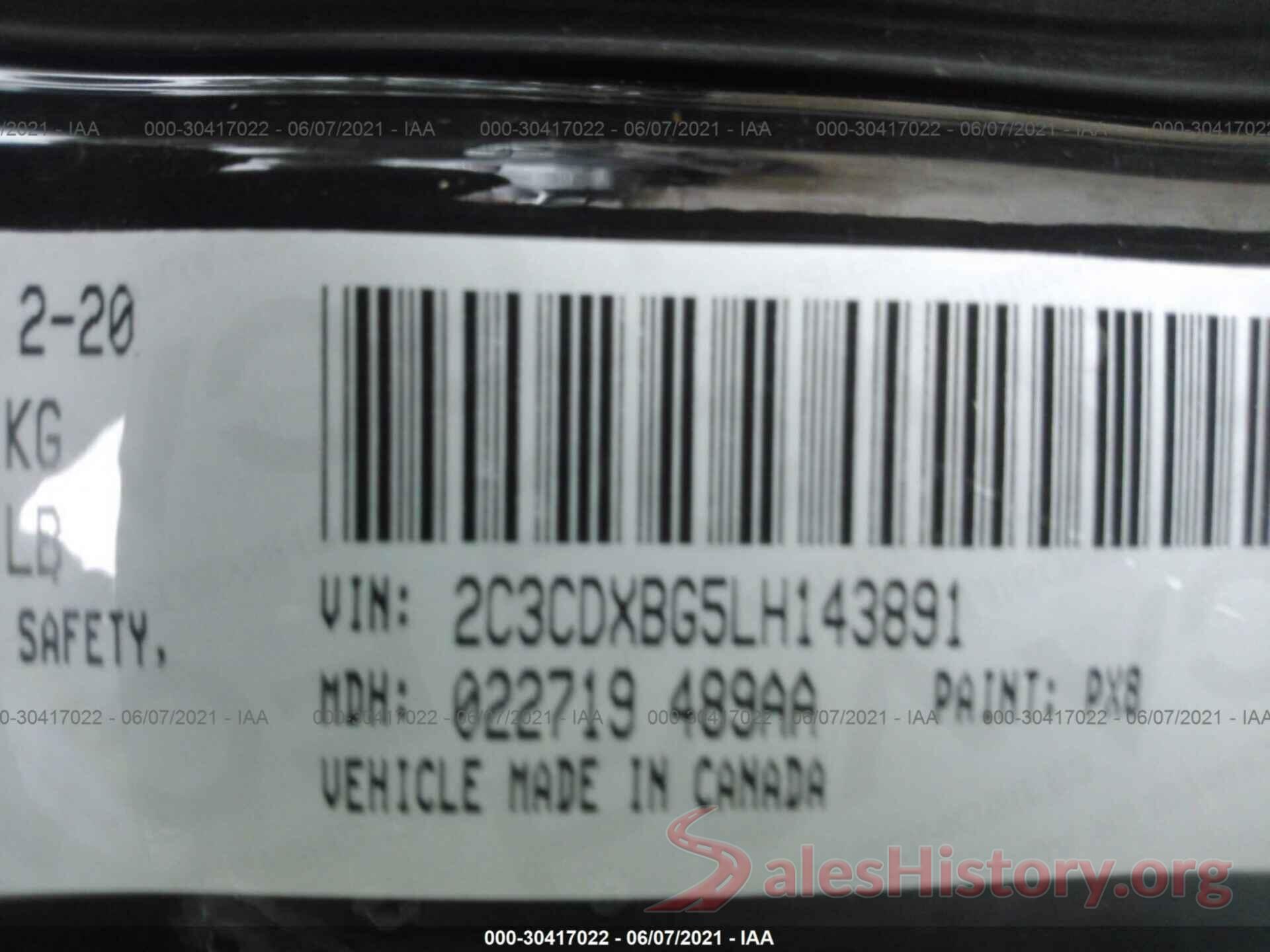 2C3CDXBG5LH143891 2020 DODGE CHARGER