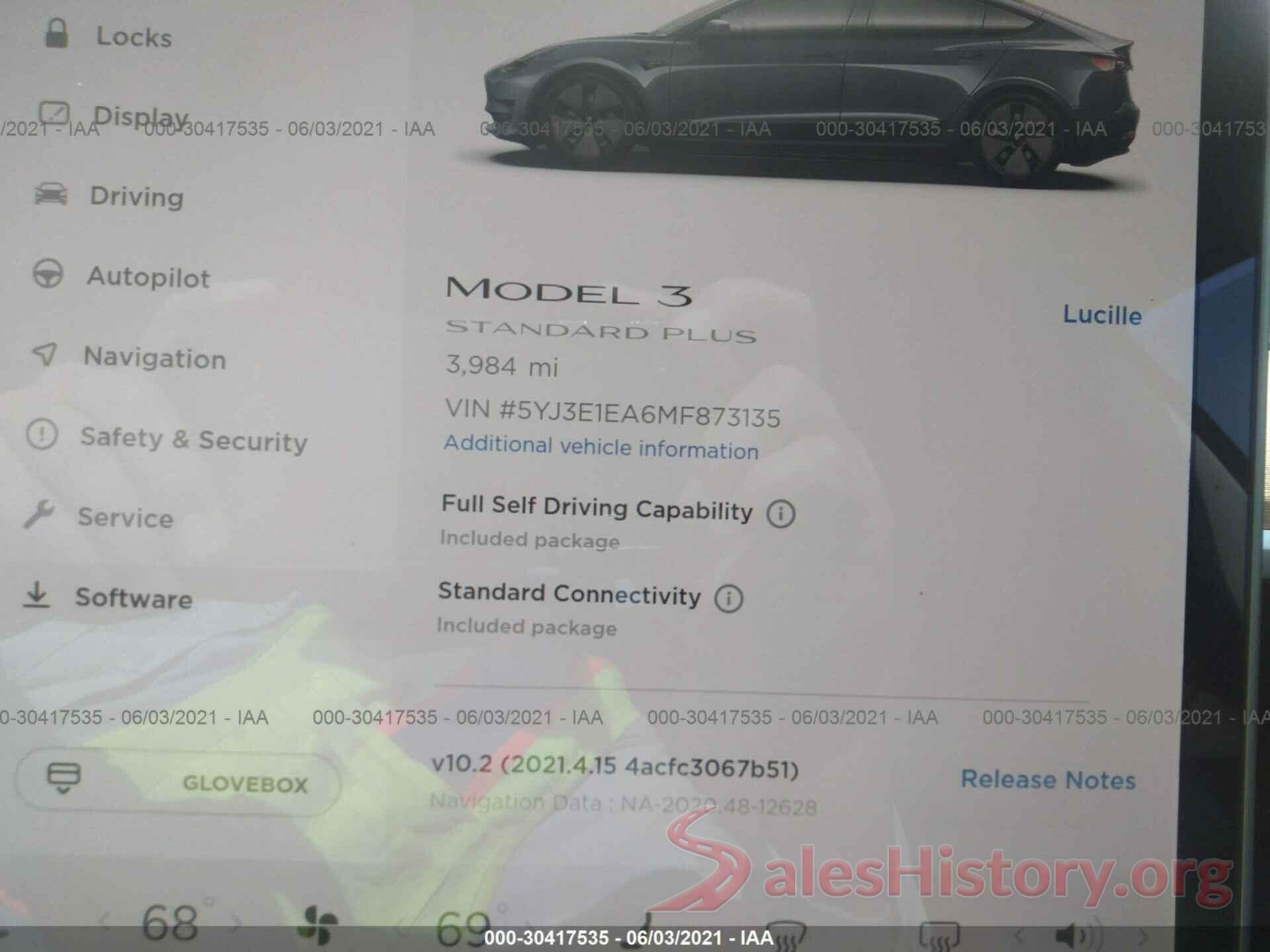 5YJ3E1EA6MF873135 2021 TESLA MODEL 3