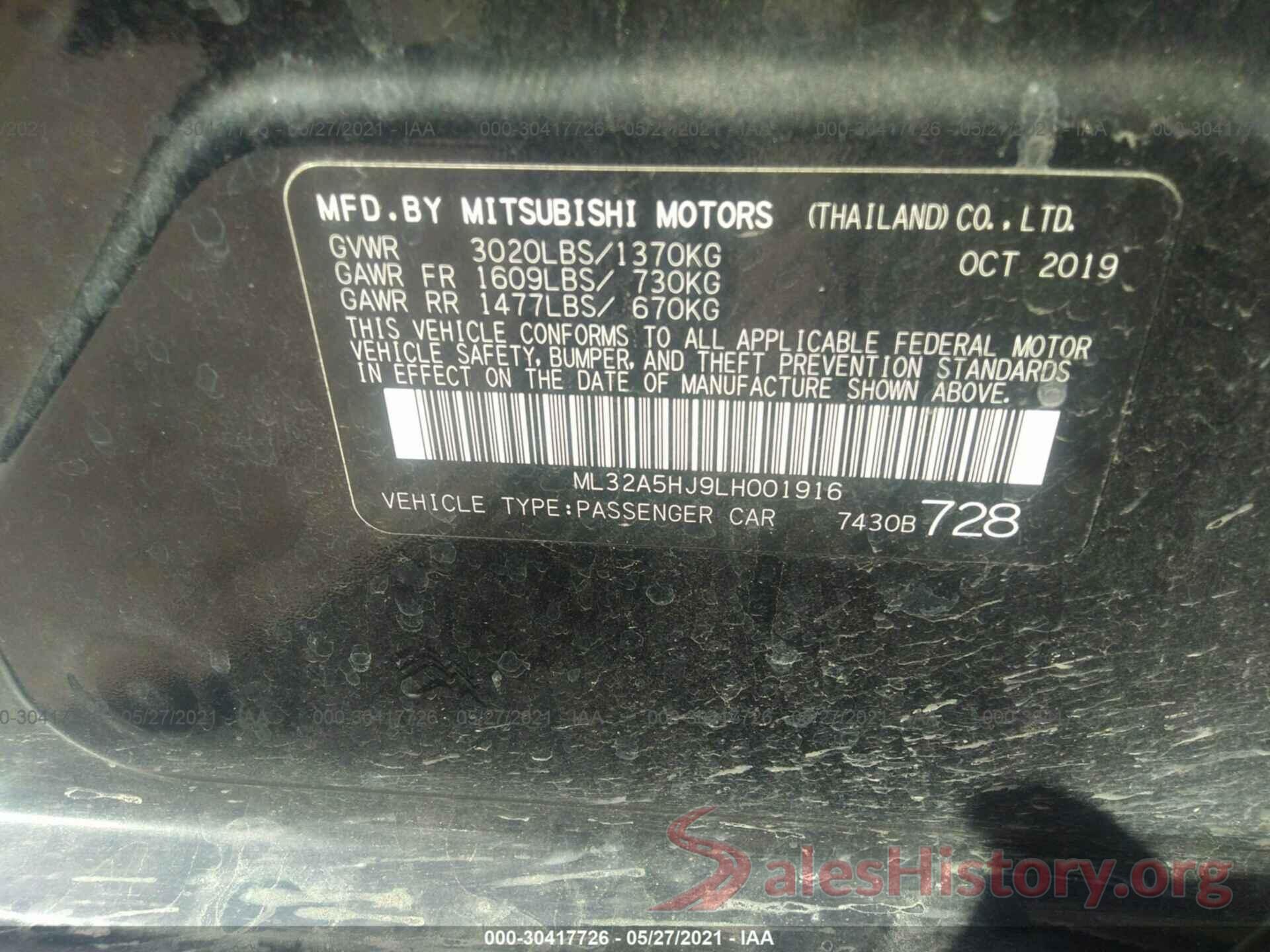 ML32A5HJ9LH001916 2020 MITSUBISHI MIRAGE