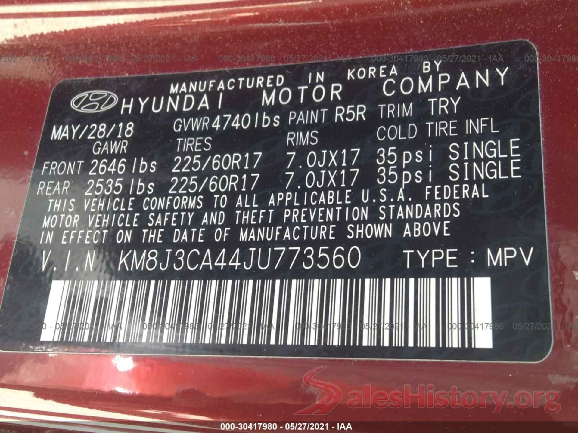 KM8J3CA44JU773560 2018 HYUNDAI TUCSON