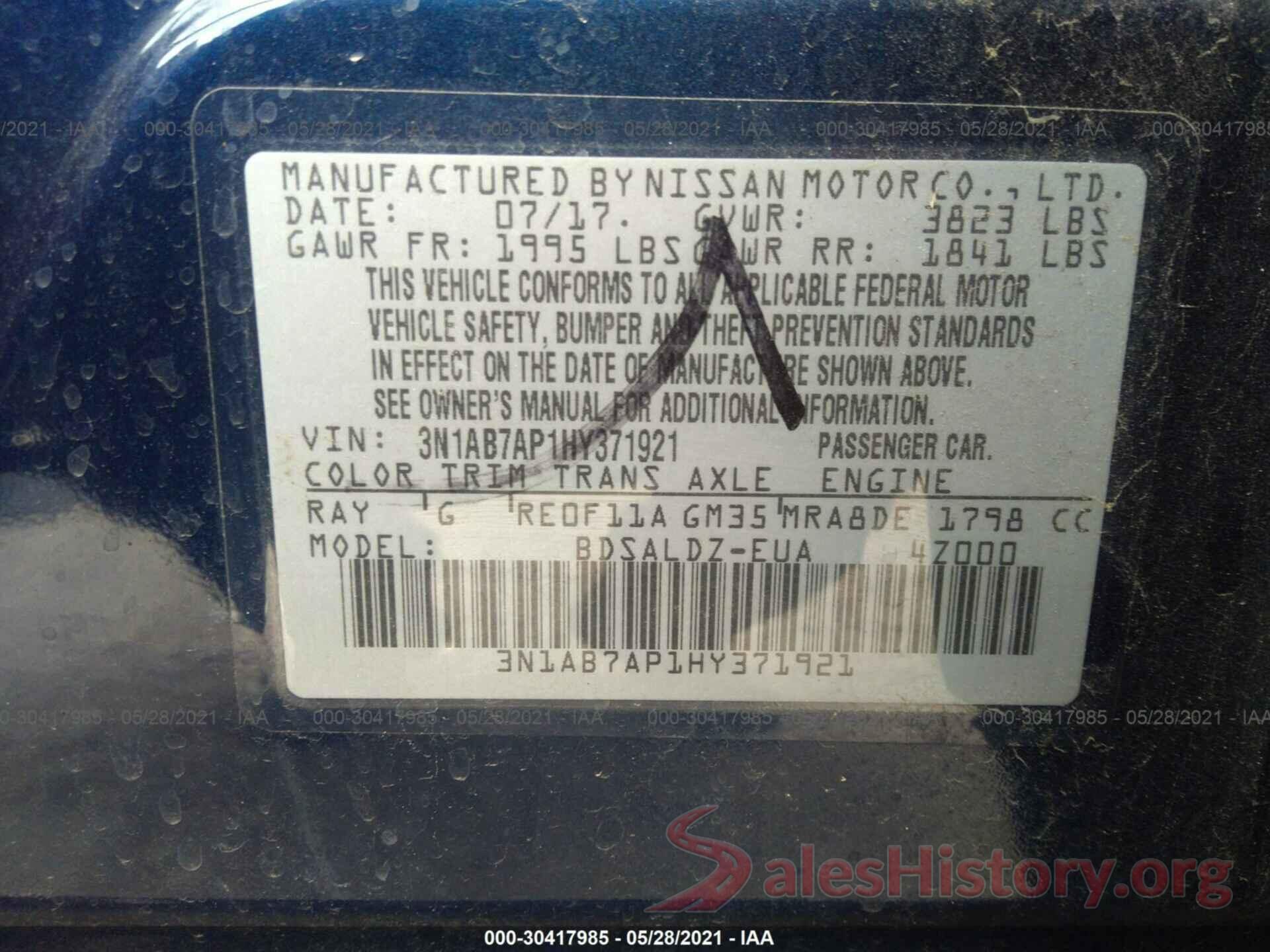 3N1AB7AP1HY371921 2017 NISSAN SENTRA