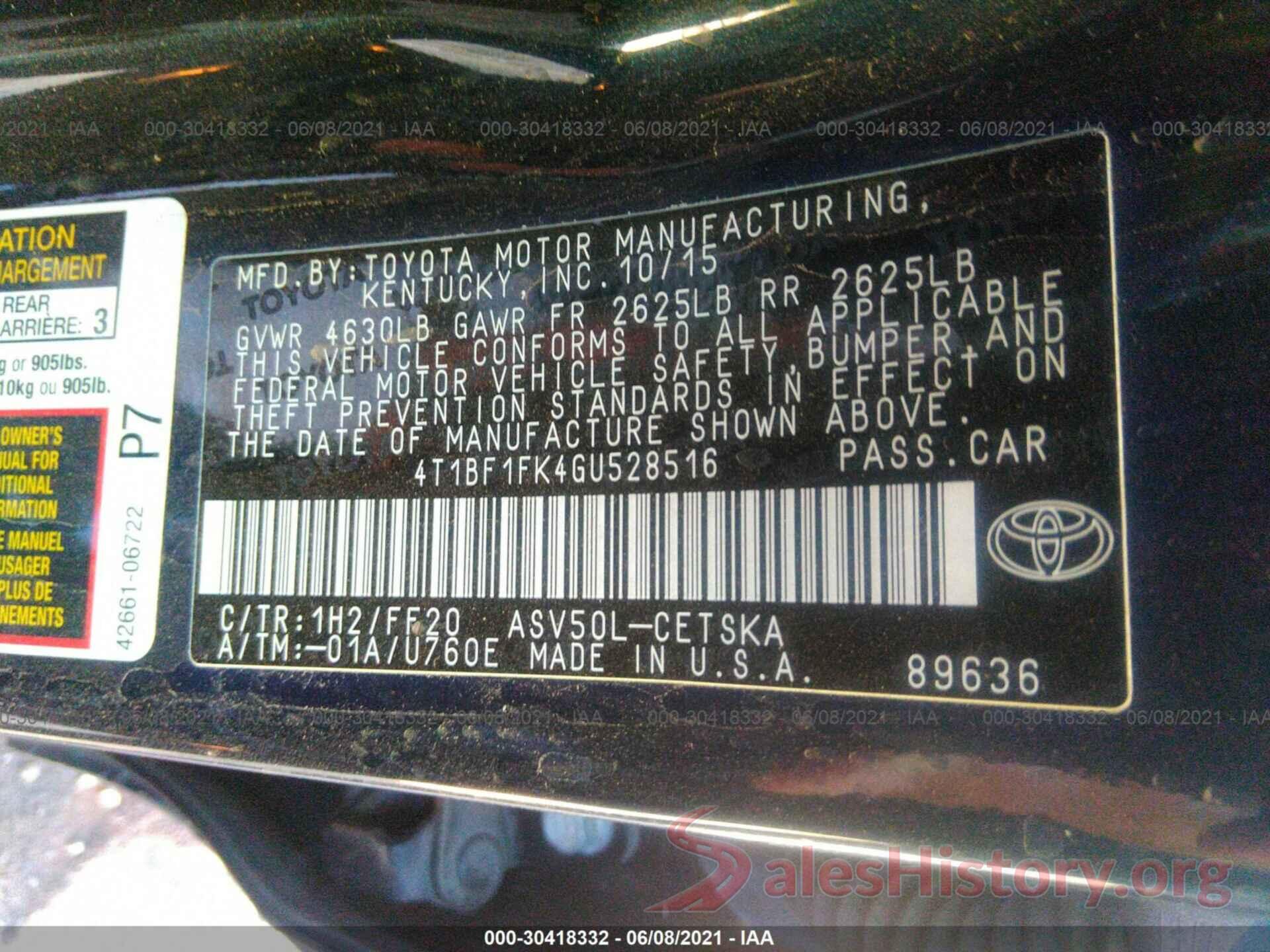 4T1BF1FK4GU528516 2016 TOYOTA CAMRY