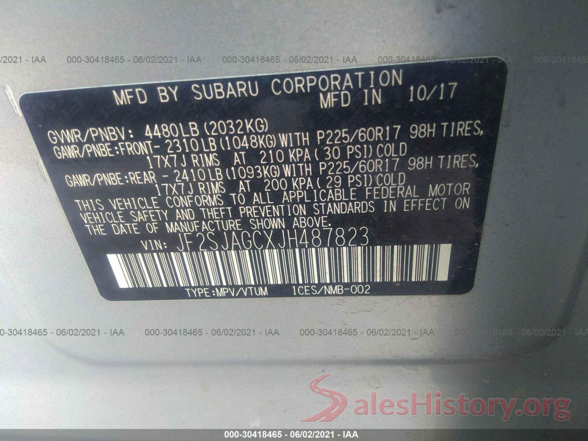 JF2SJAGCXJH487823 2018 SUBARU FORESTER