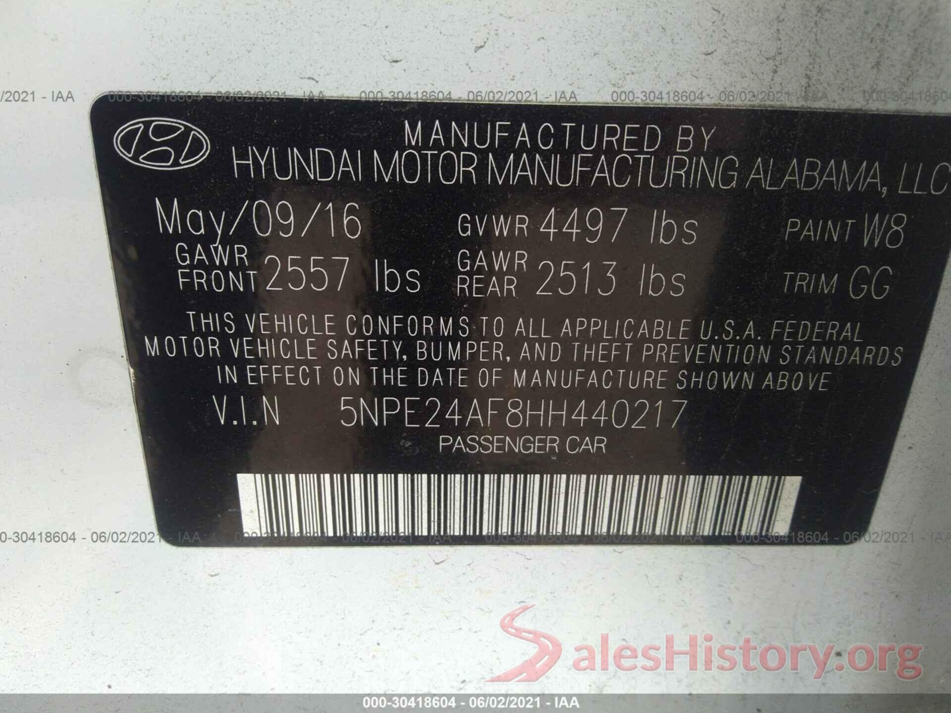 5NPE24AF8HH440217 2017 HYUNDAI SONATA