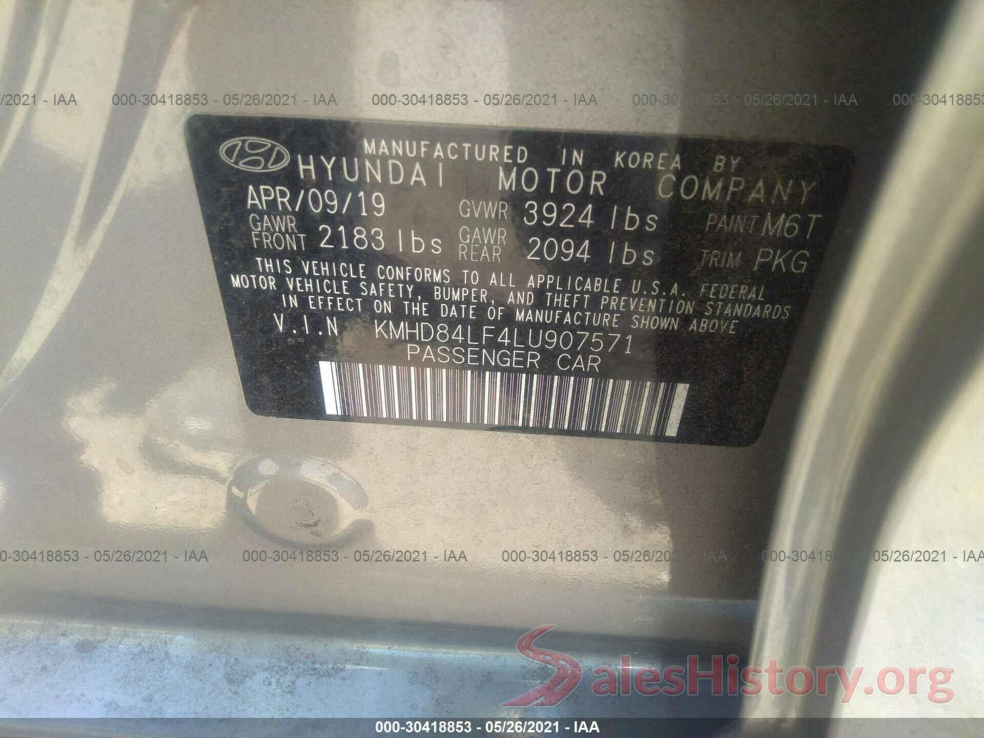 KMHD84LF4LU907571 2020 HYUNDAI ELANTRA