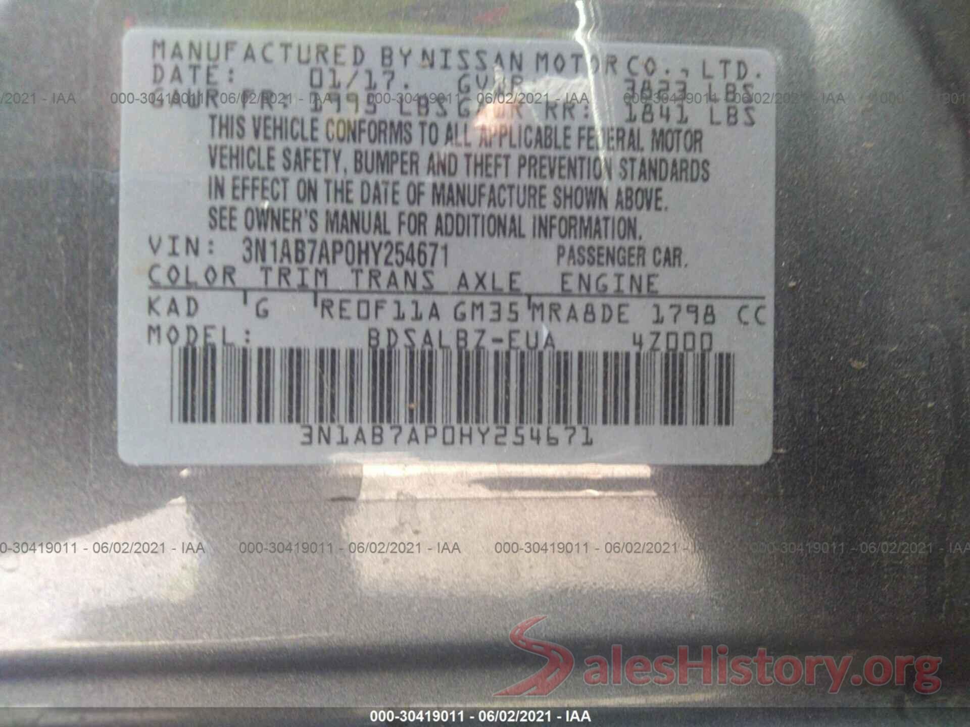 3N1AB7AP0HY254671 2017 NISSAN SENTRA