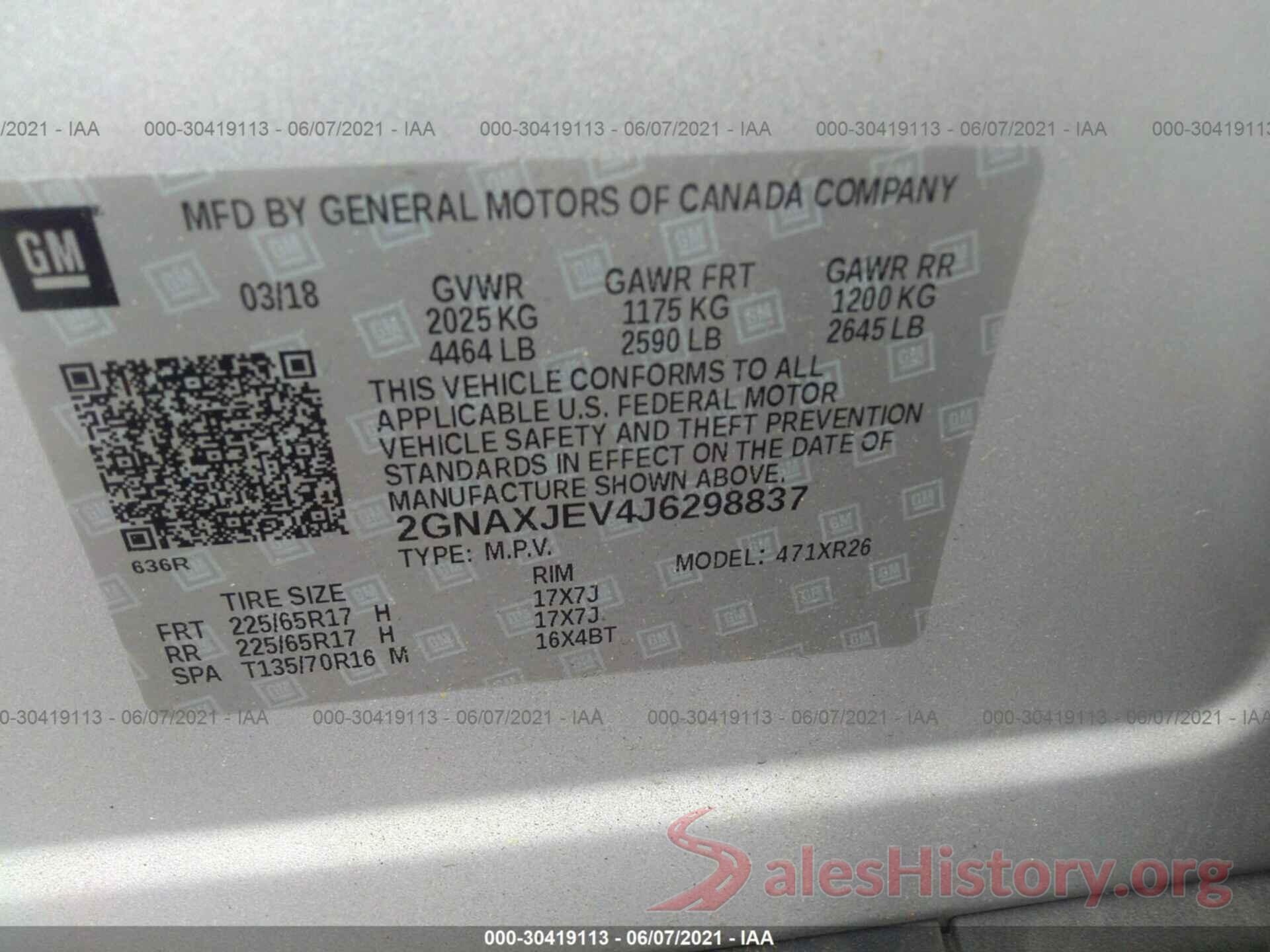 2GNAXJEV4J6298837 2018 CHEVROLET EQUINOX