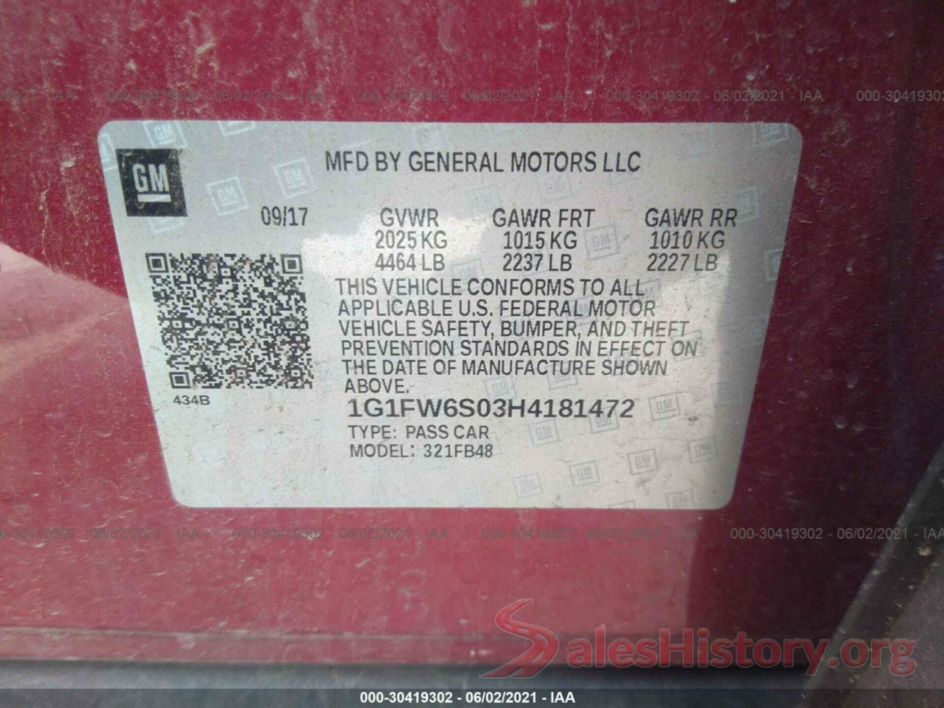 1G1FW6S03H4181472 2017 CHEVROLET BOLT EV