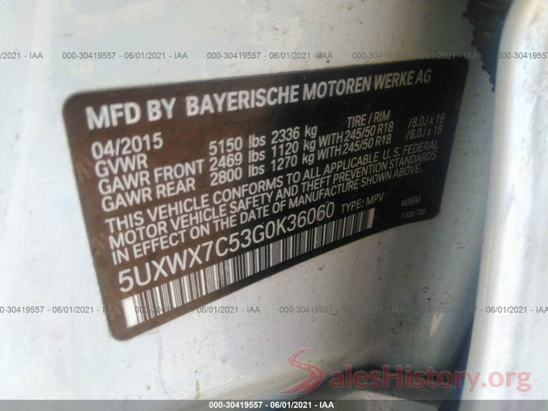 5UXWX7C53G0K36060 2016 BMW X3