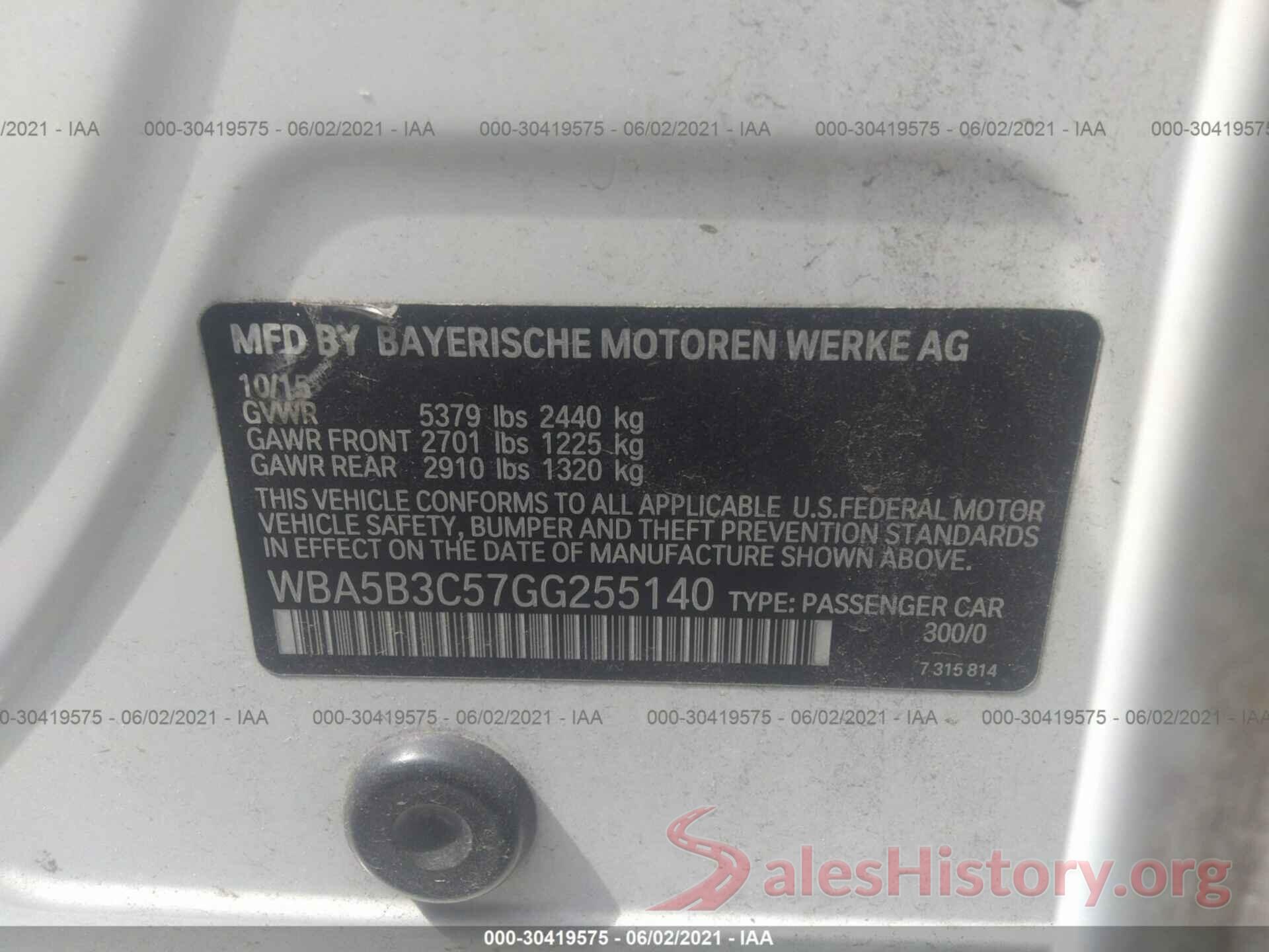 WBA5B3C57GG255140 2016 BMW 5 SERIES