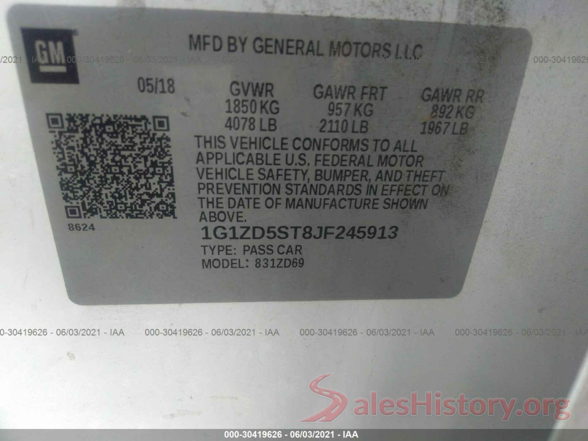 1G1ZD5ST8JF245913 2018 CHEVROLET MALIBU