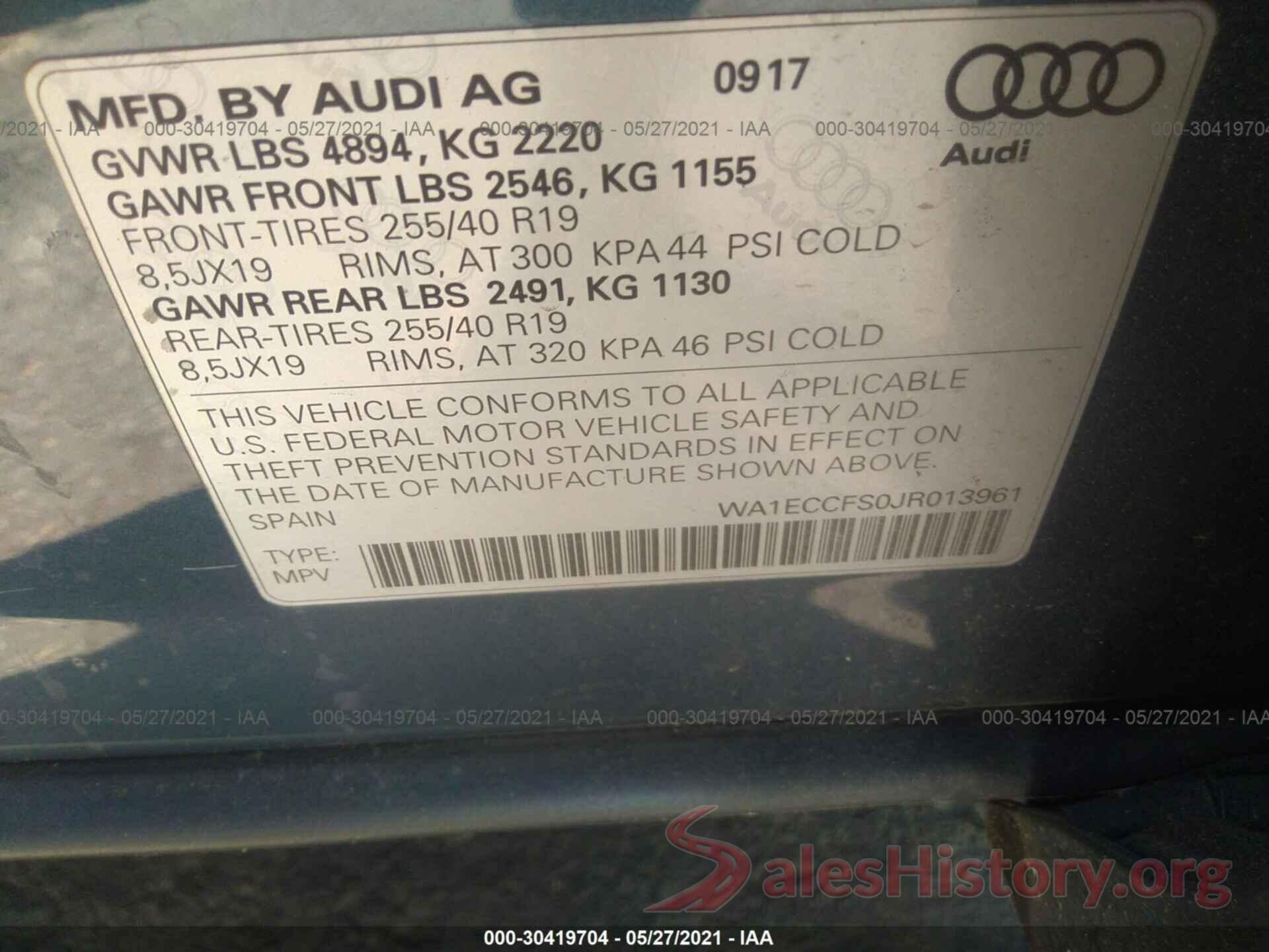 WA1ECCFS0JR013961 2018 AUDI Q3