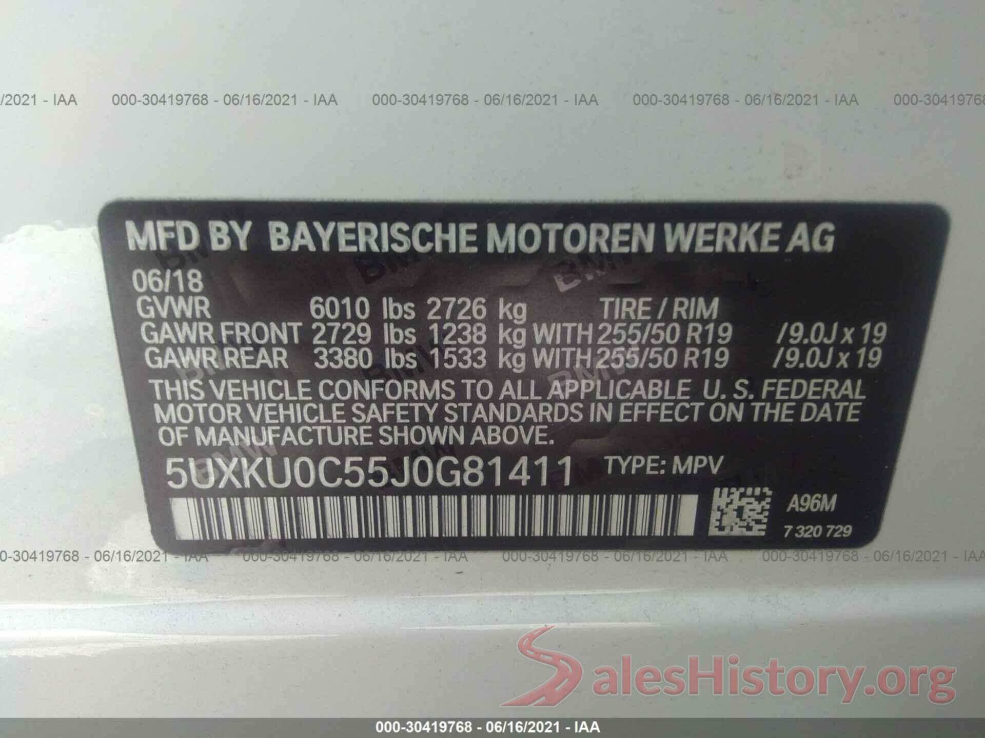 5UXKU0C55J0G81411 2018 BMW X6