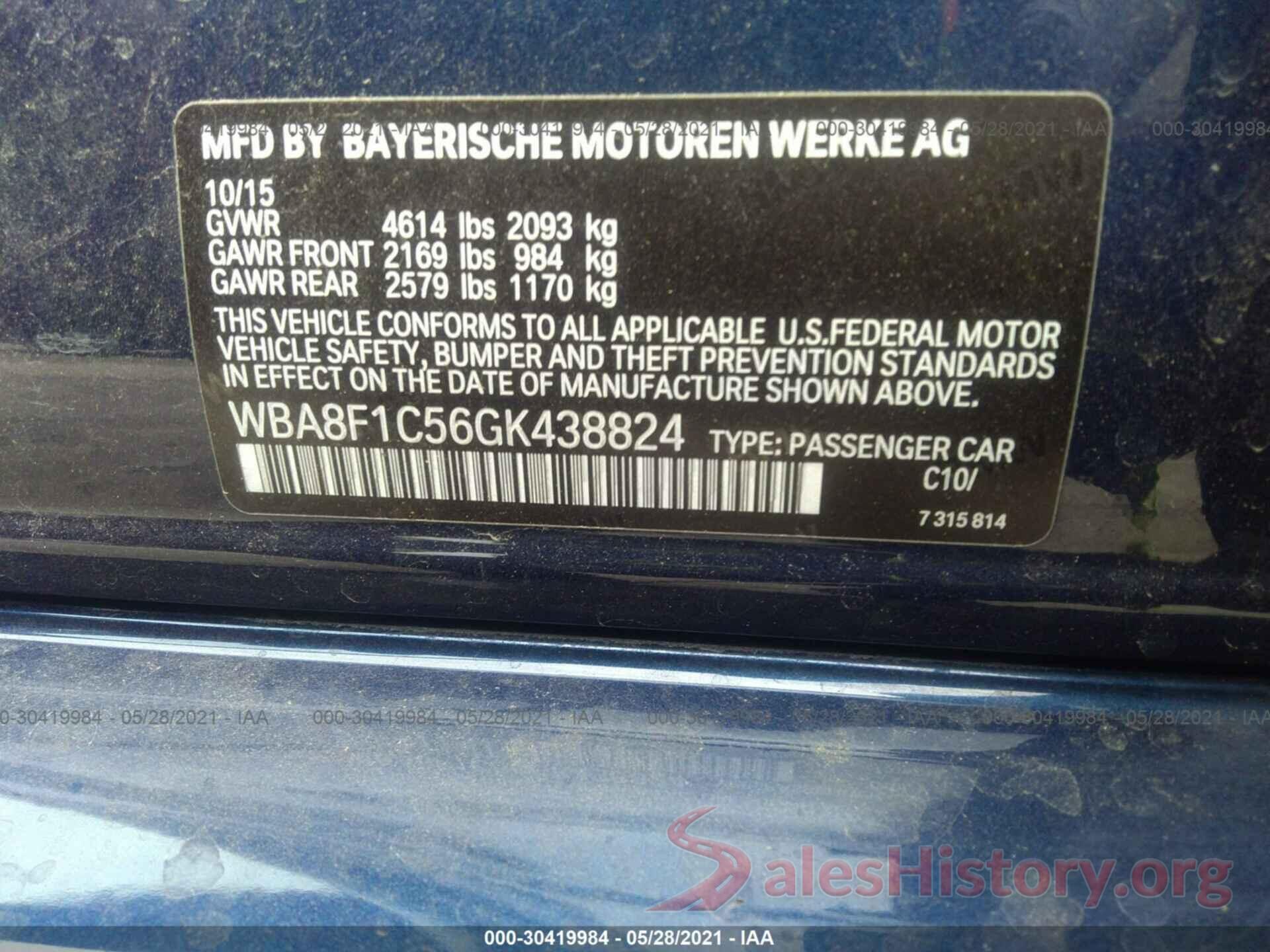 WBA8F1C56GK438824 2016 BMW 3 SERIES