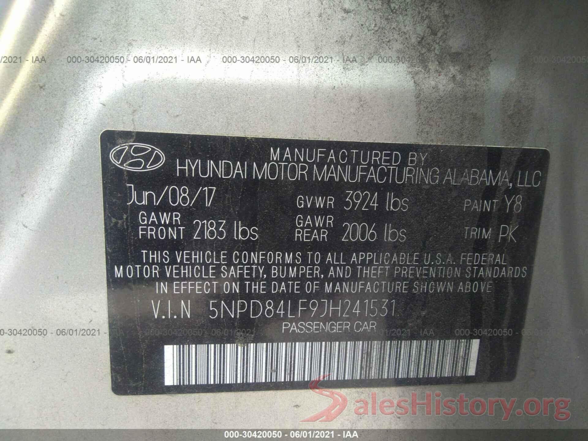 5NPD84LF9JH241531 2018 HYUNDAI ELANTRA