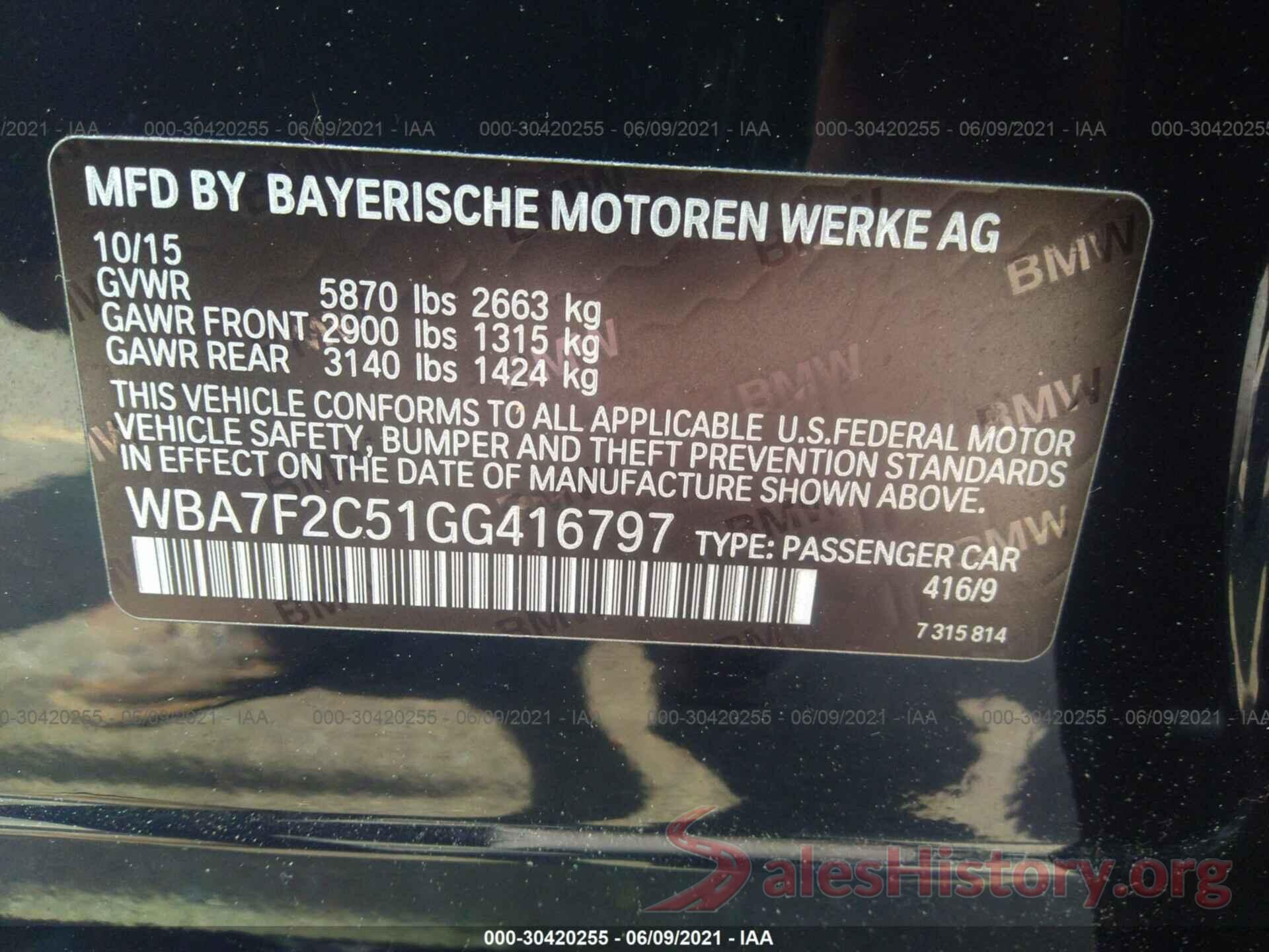 WBA7F2C51GG416797 2016 BMW 7 SERIES