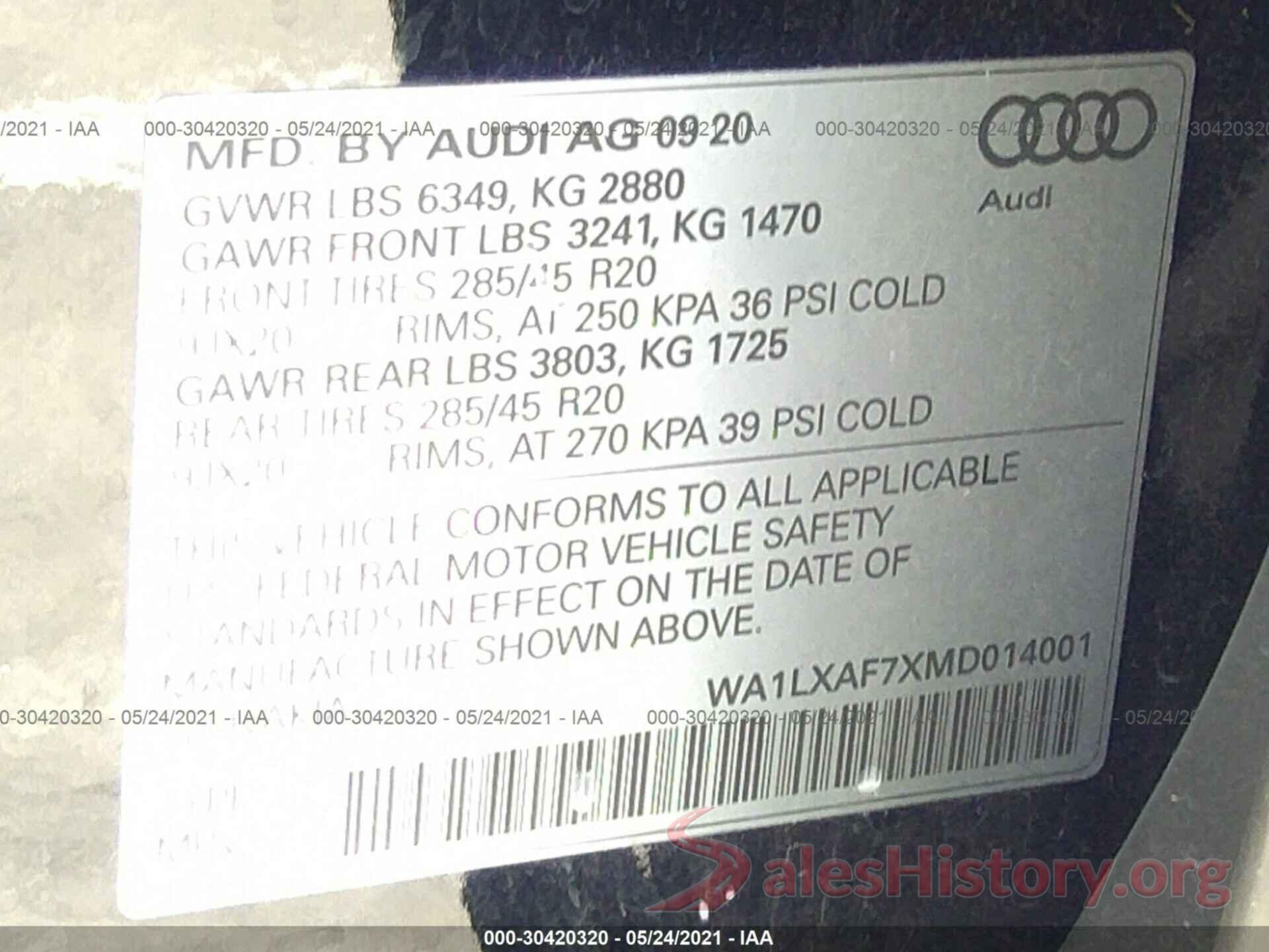 WA1LXAF7XMD014001 2021 AUDI Q7