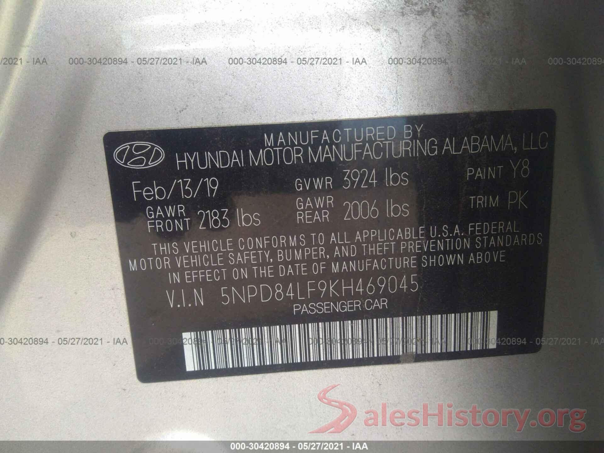 5NPD84LF9KH469045 2019 HYUNDAI ELANTRA