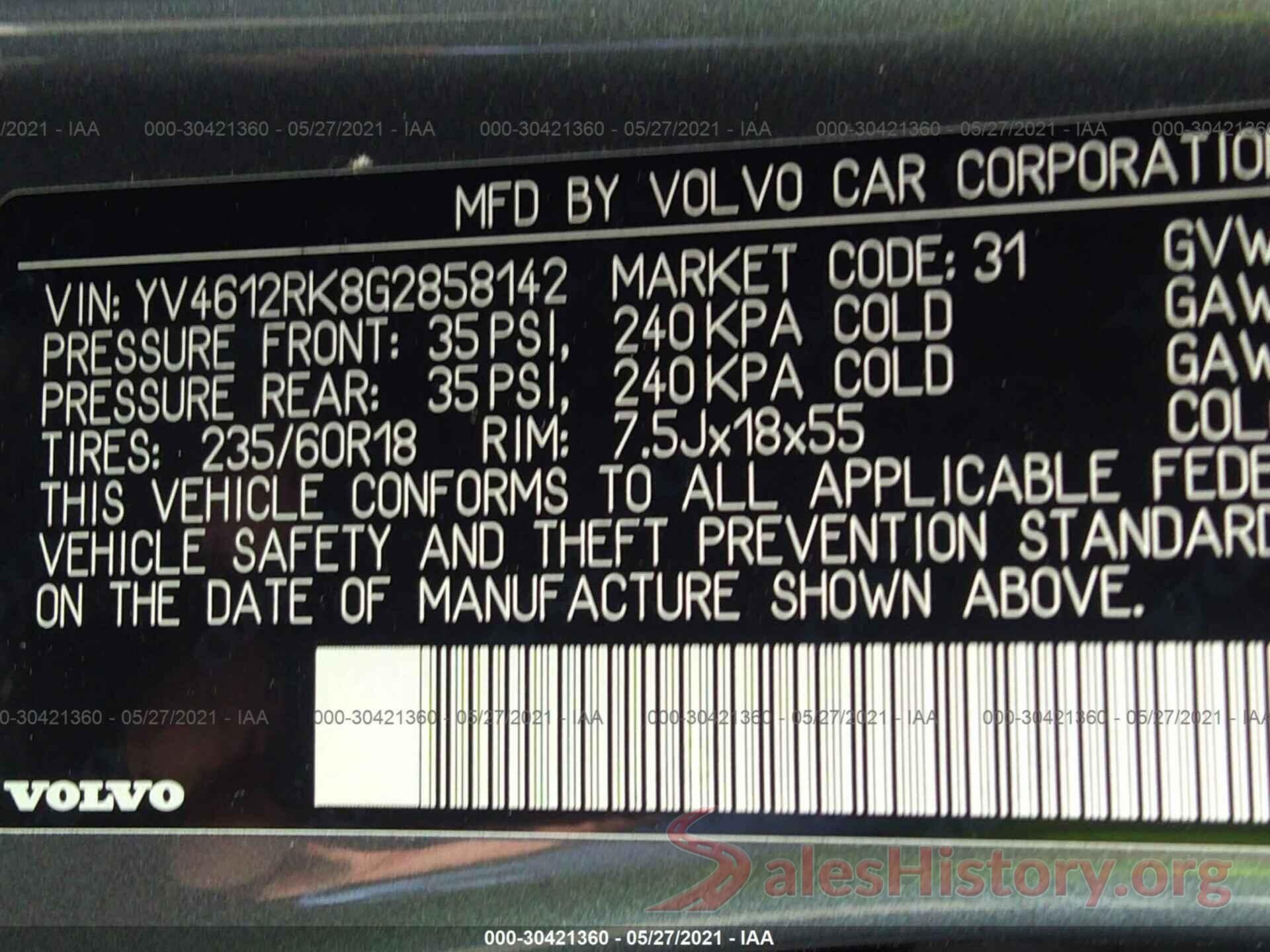 YV4612RK8G2858142 2016 VOLVO XC60