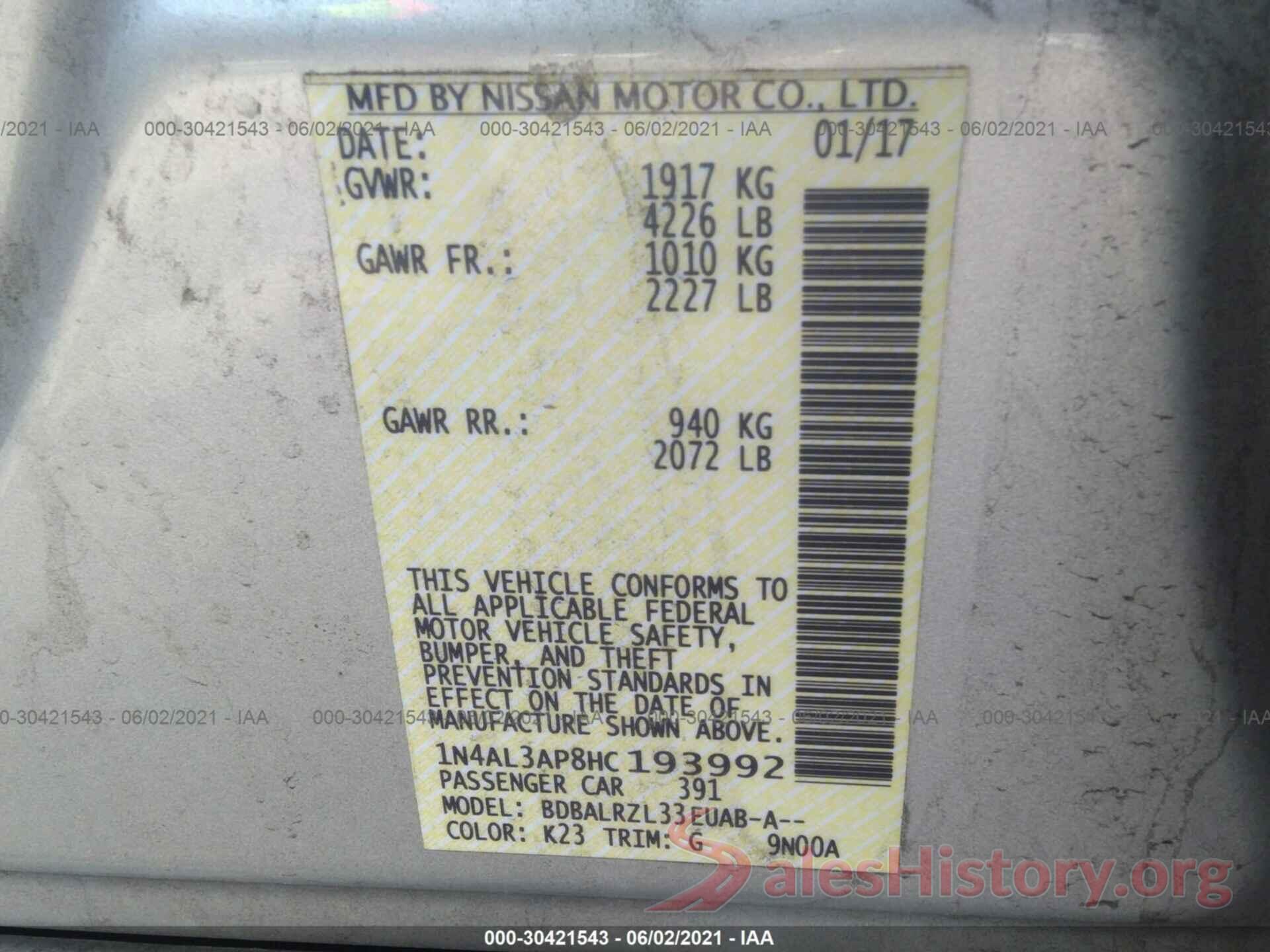 1N4AL3AP8HC193992 2017 NISSAN ALTIMA