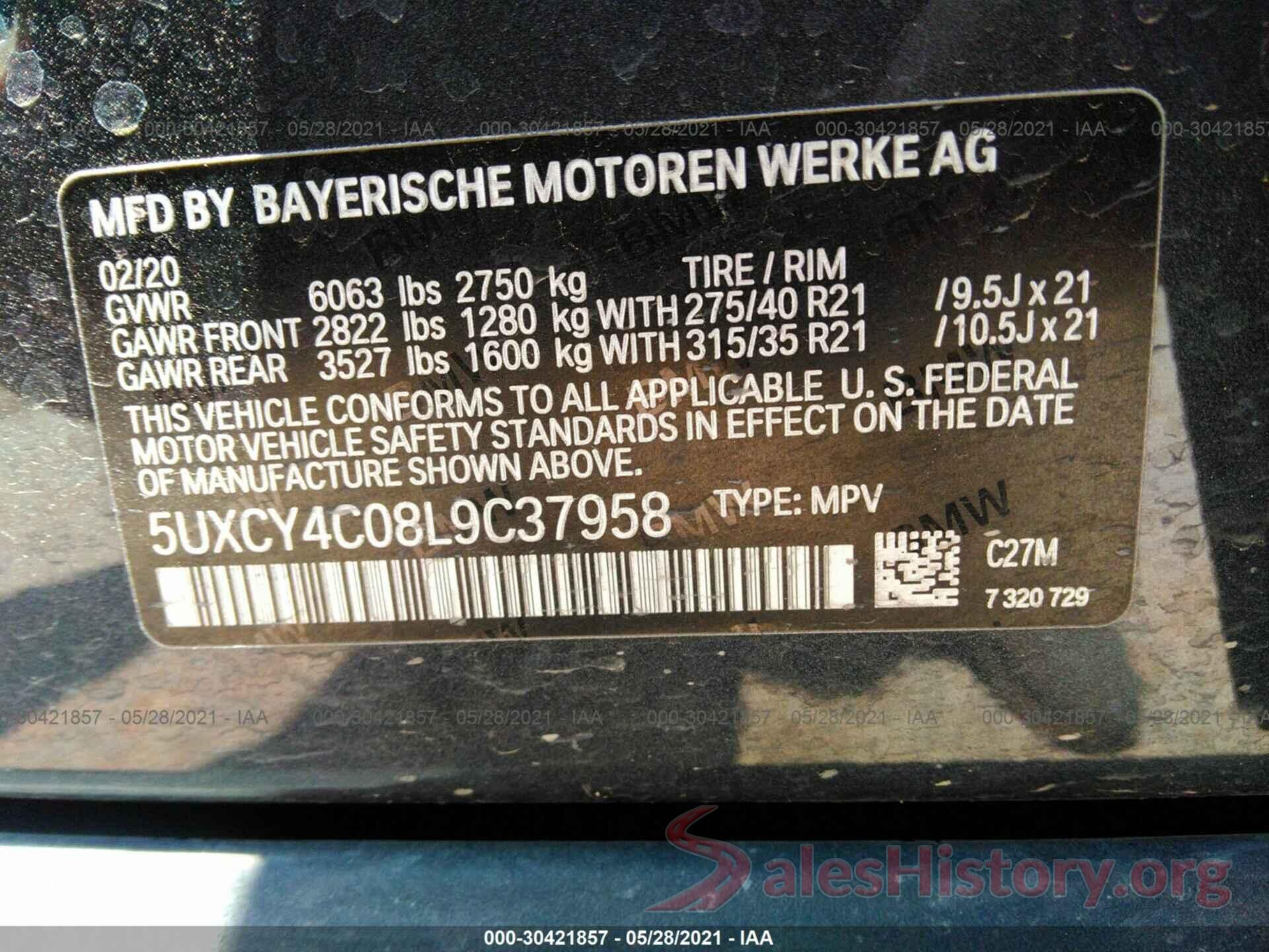 5UXCY4C08L9C37958 2020 BMW X6