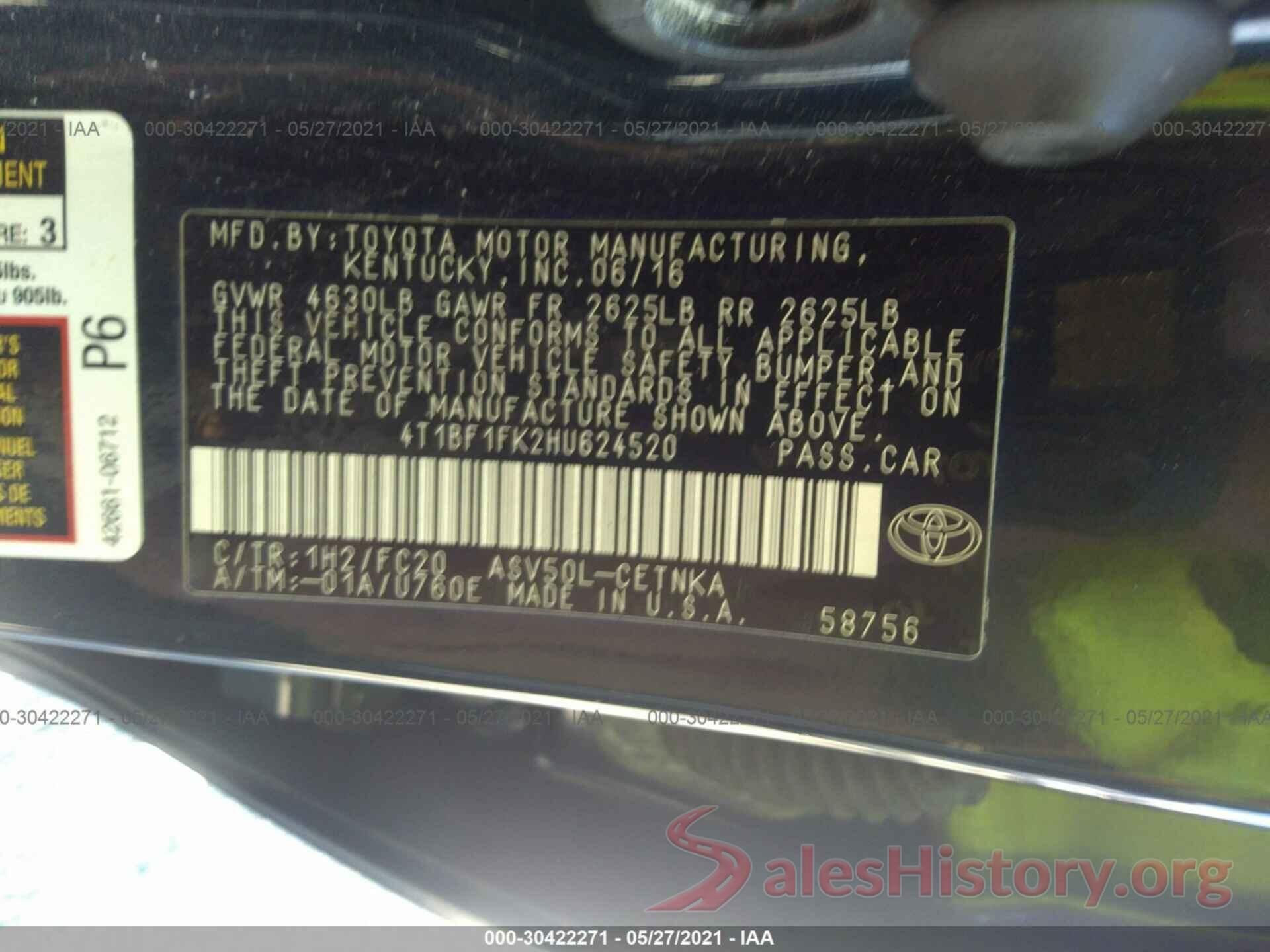 4T1BF1FK2HU624520 2017 TOYOTA CAMRY