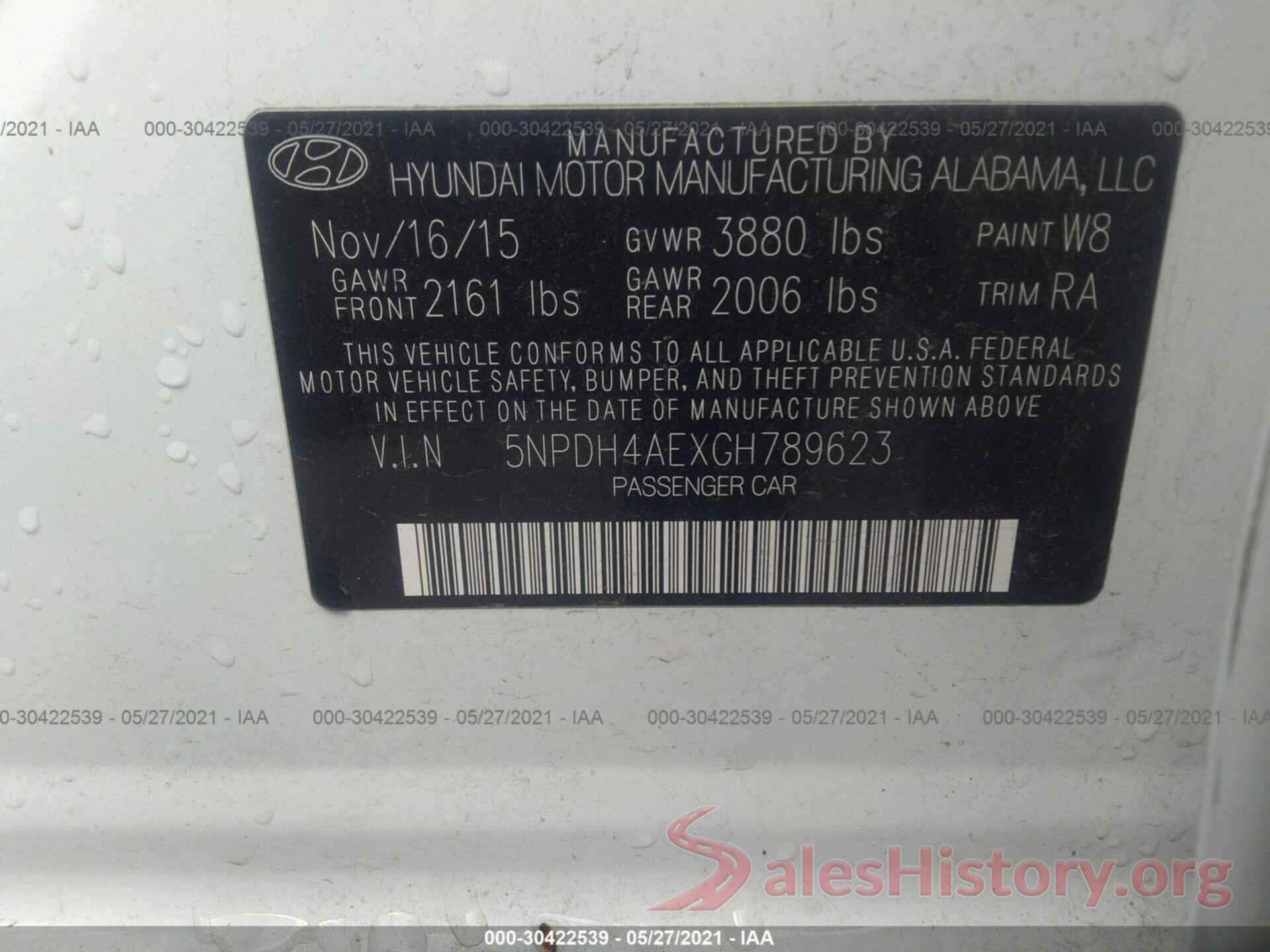 5NPDH4AEXGH789623 2016 HYUNDAI ELANTRA